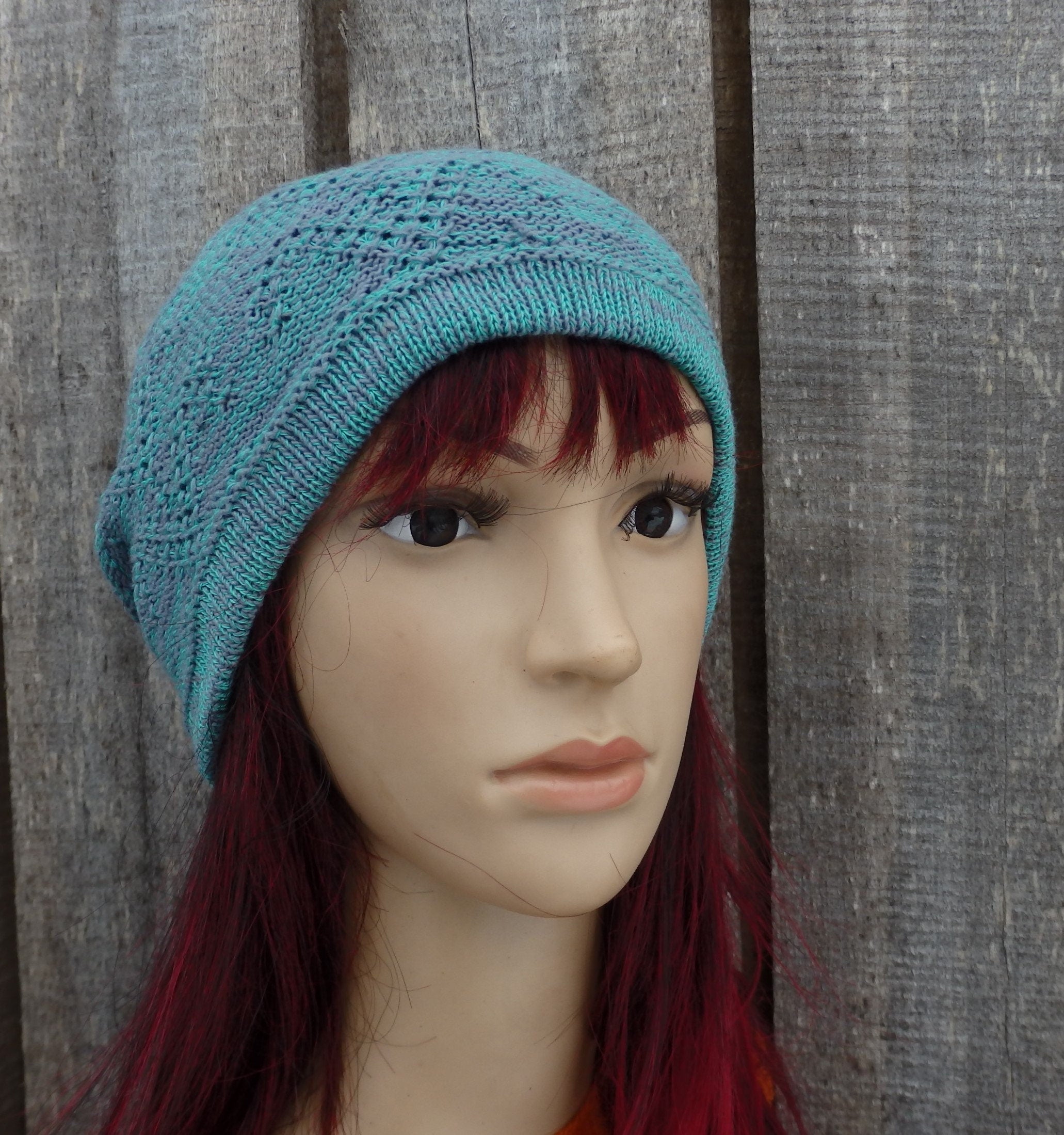 Knitted cotton summer colorful gray beanie, cotton lace thin hat, knit breathable cap