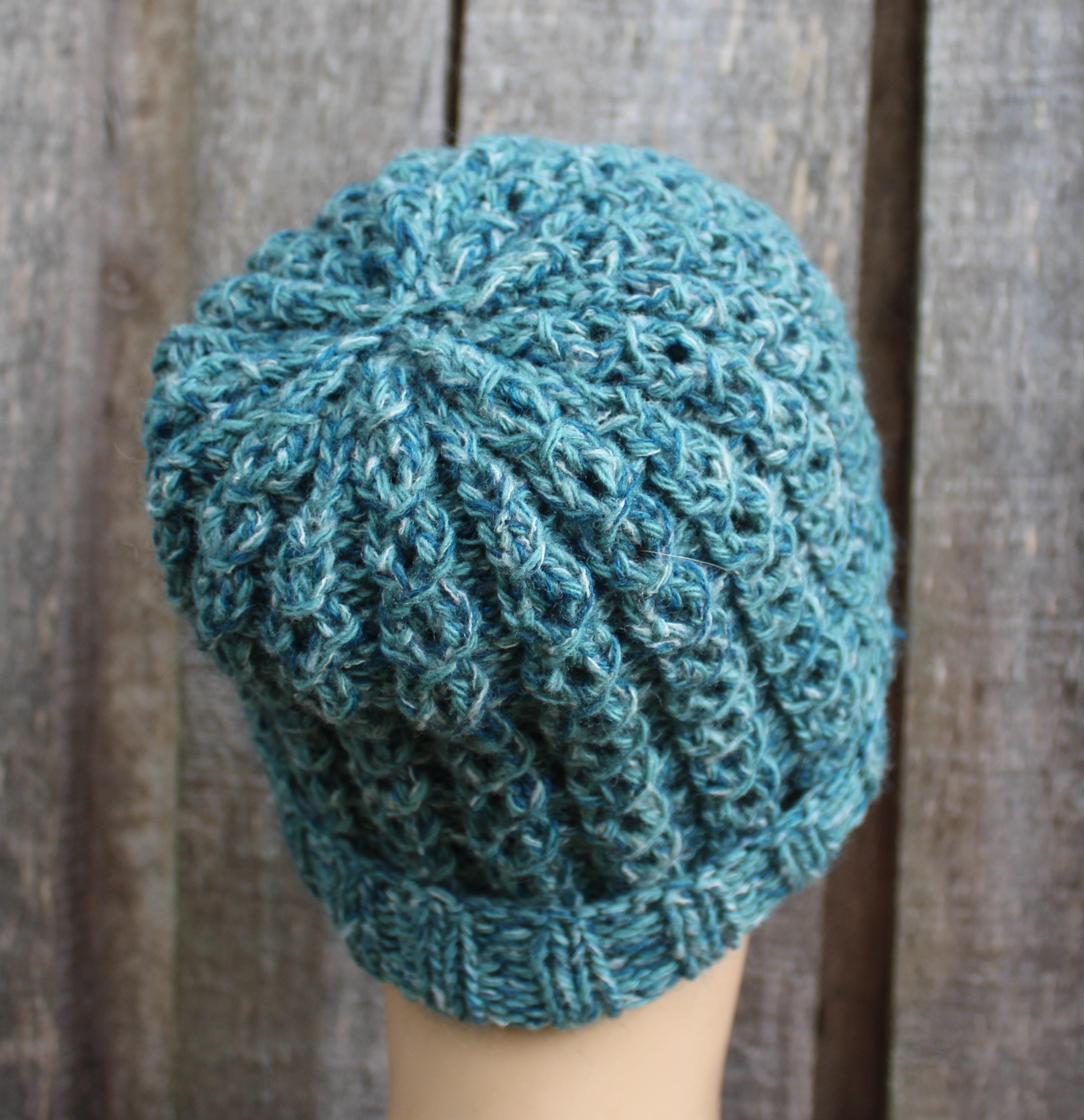 Hand knitted  Colorful Green Mohair Wool Winter Hat, warm unlined unisex beanie.