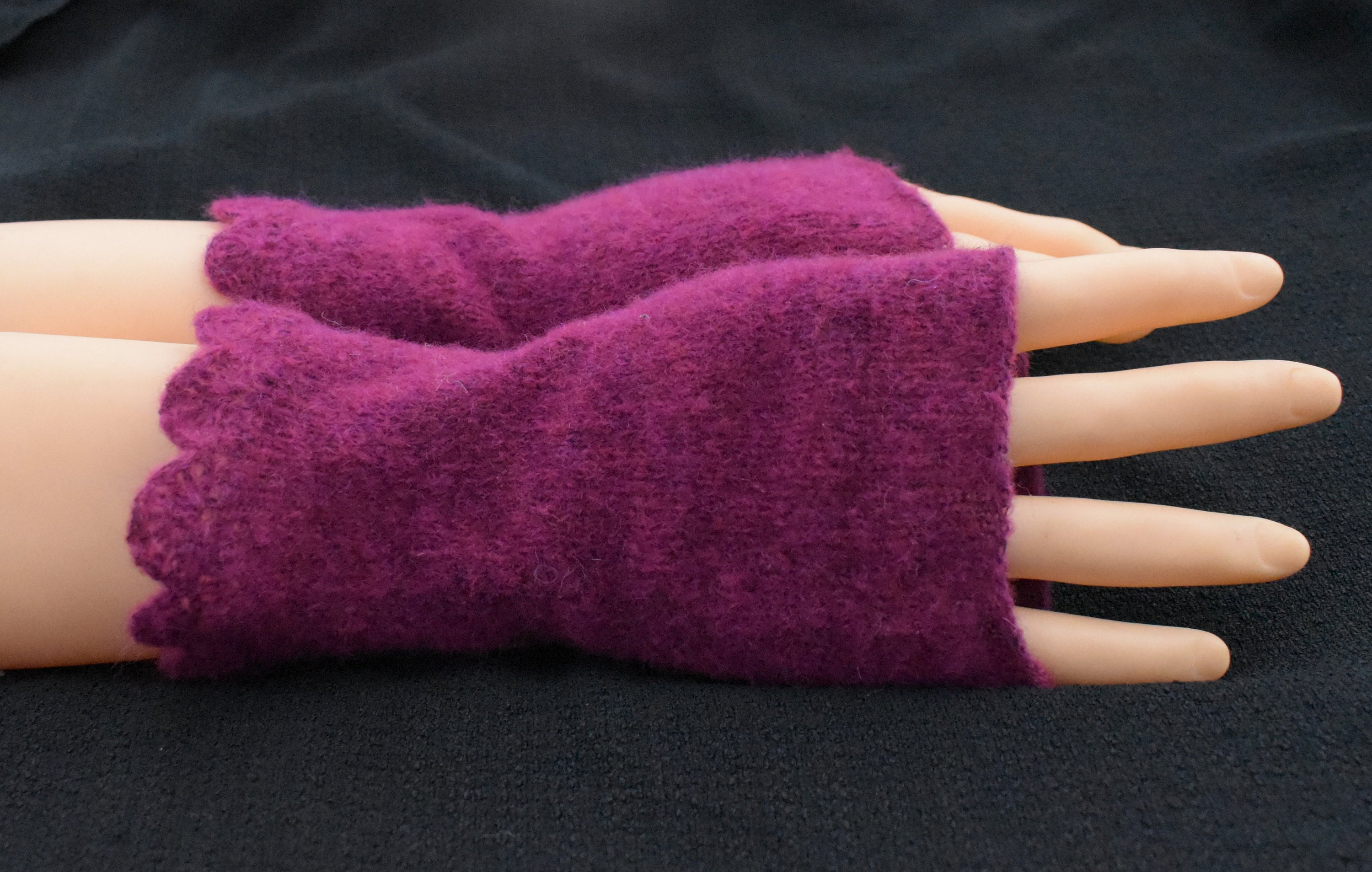 Knitted mohair dark red fingerless gloves