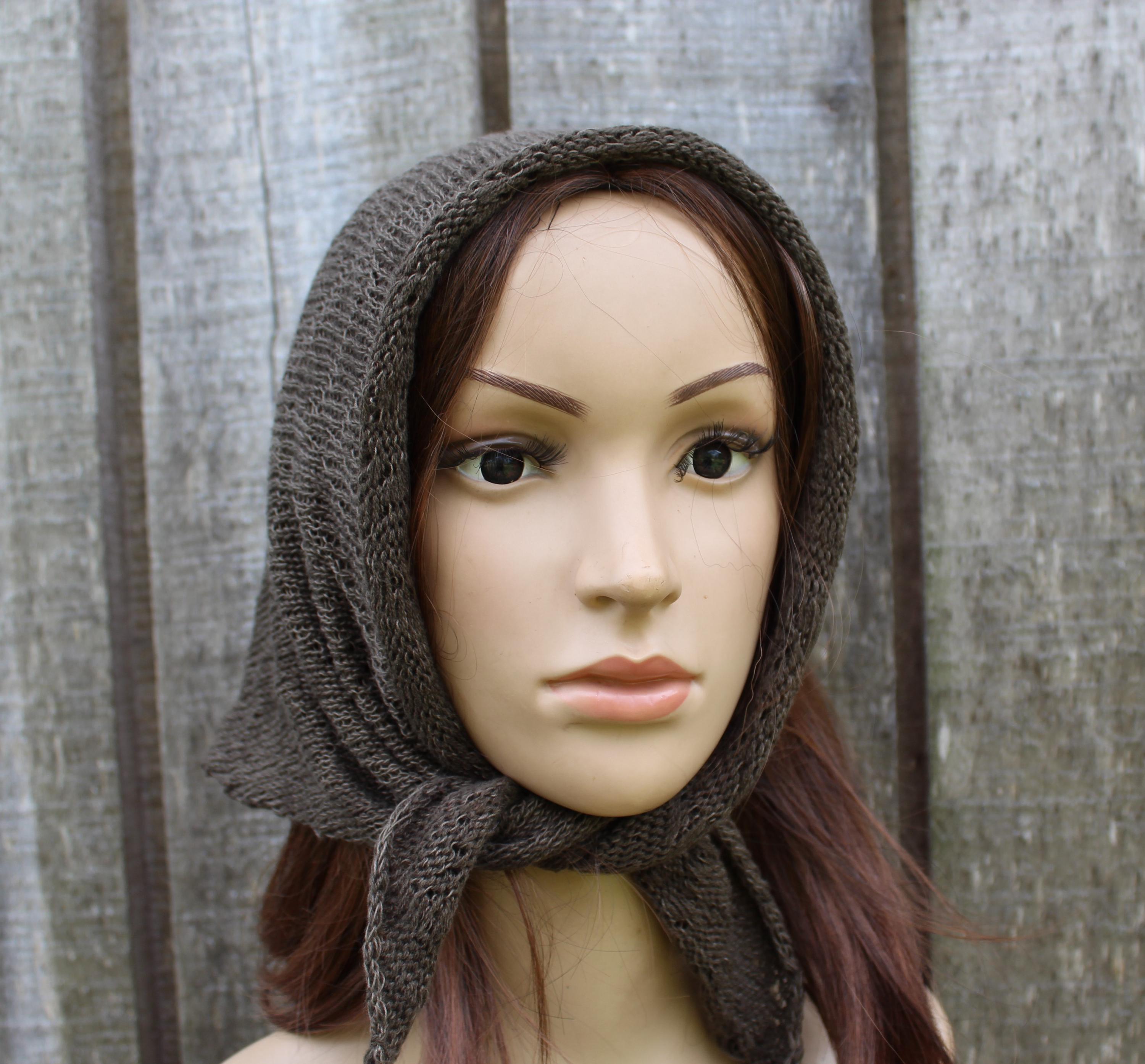 knit khaky cotton wool Kerchief / Headscarf