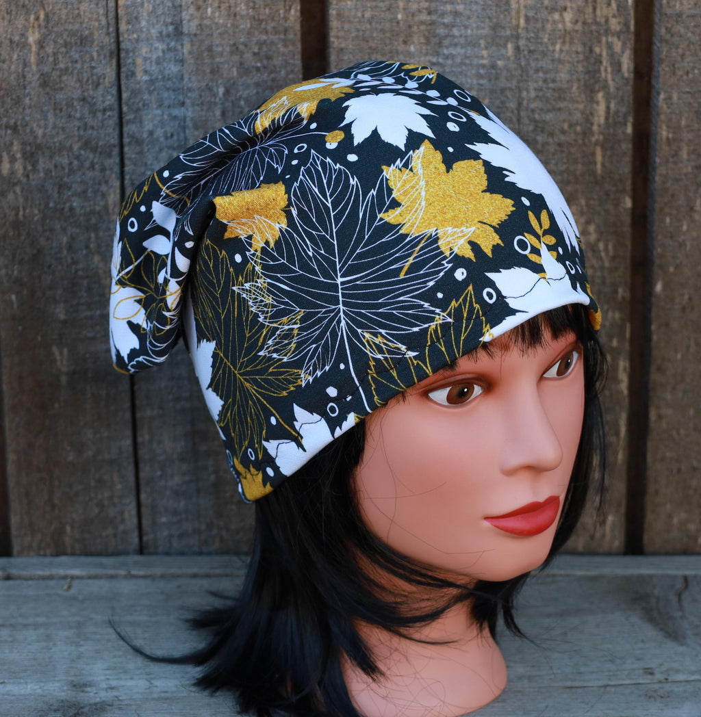 Knit cotton fabric  beanie, colorful lined  hat, sewn cap, brown hat