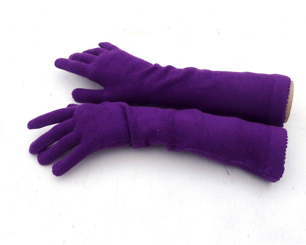 Knitted Long Wool Blend Gloves: Gray Arm Warmers
