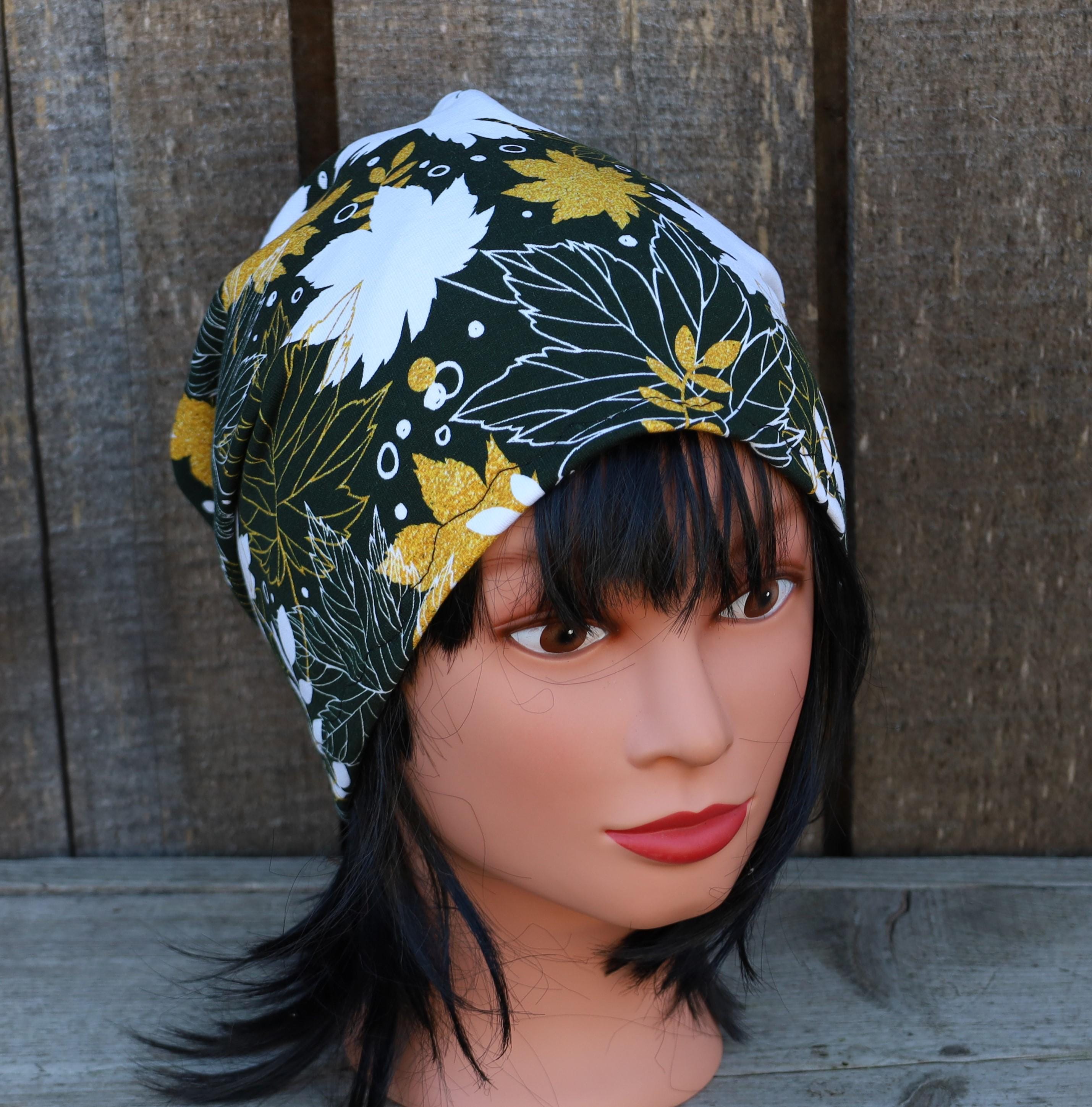 Knit cotton fabric  beanie, colorful lined  hat, sewn cap, brown hat