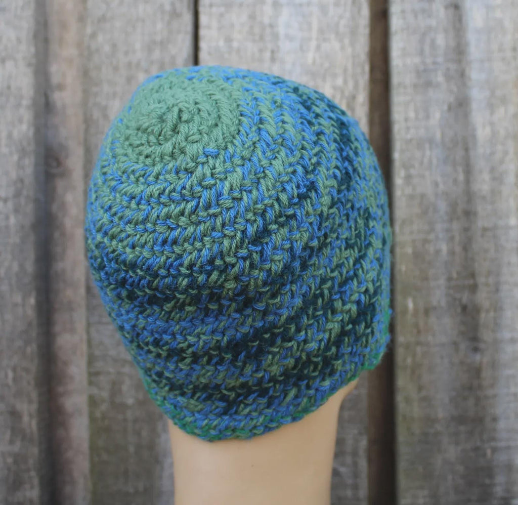 Authentic Naalbinding Wool Beanie | Ancient Viking-Age Technique | Green, Blue & Gra