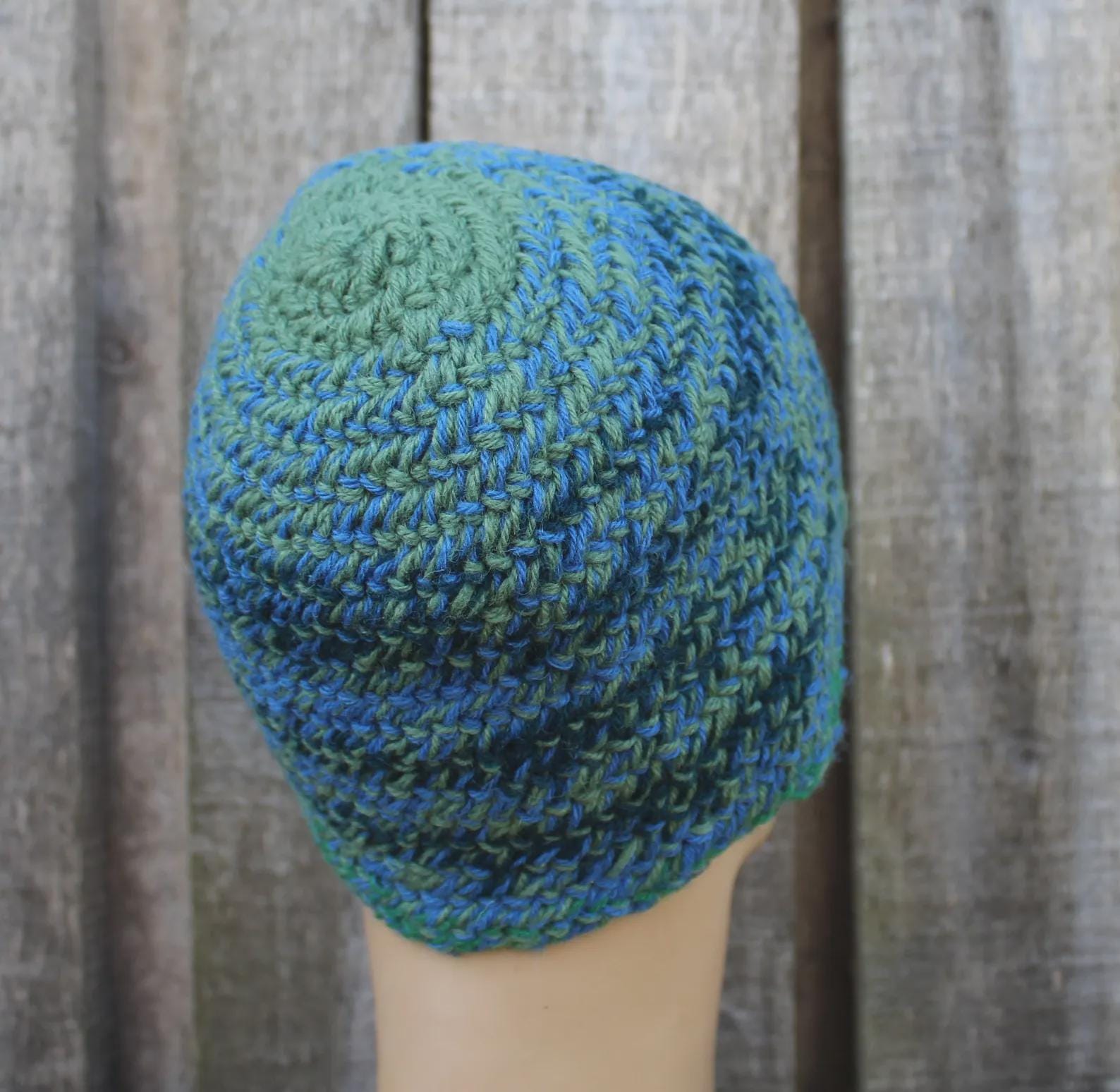 Authentic Naalbinding Wool Beanie | Ancient Viking-Age Technique | Green, Blue & Gra