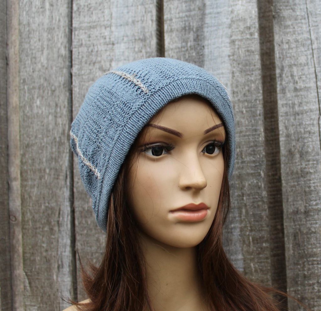 Gray Embroidered   Cotton Hat. knitted beanie