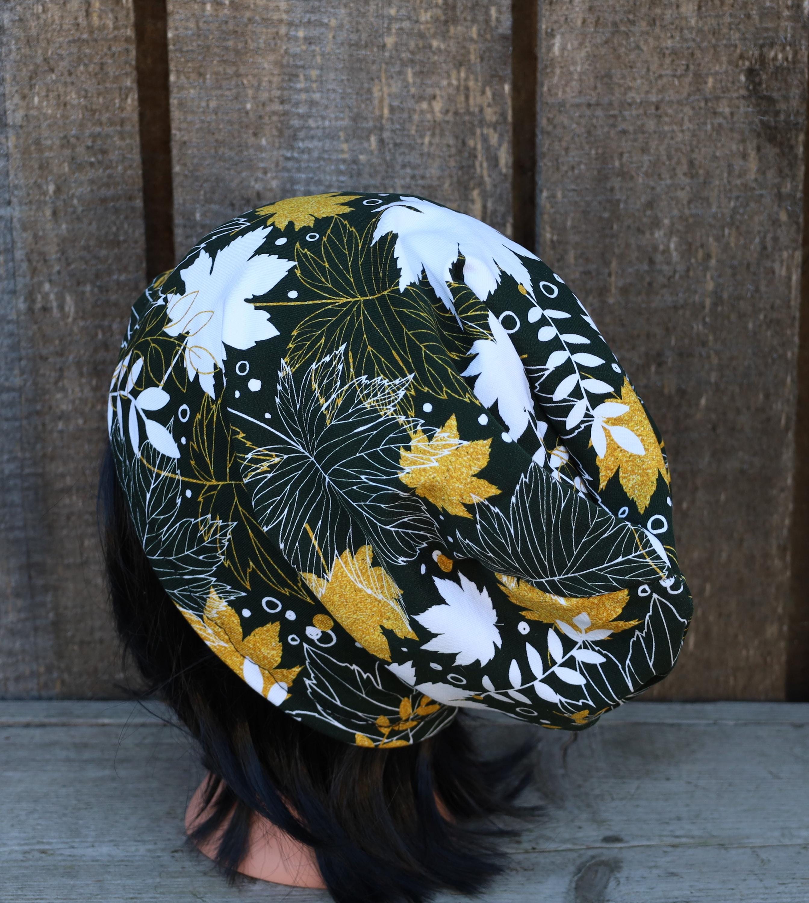 Knit cotton fabric  beanie, colorful lined  hat, sewn cap, brown hat