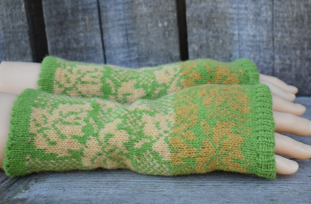 knitted women Latvian arm warmers, handmade wool fingerless gloves, size M/L half mittens