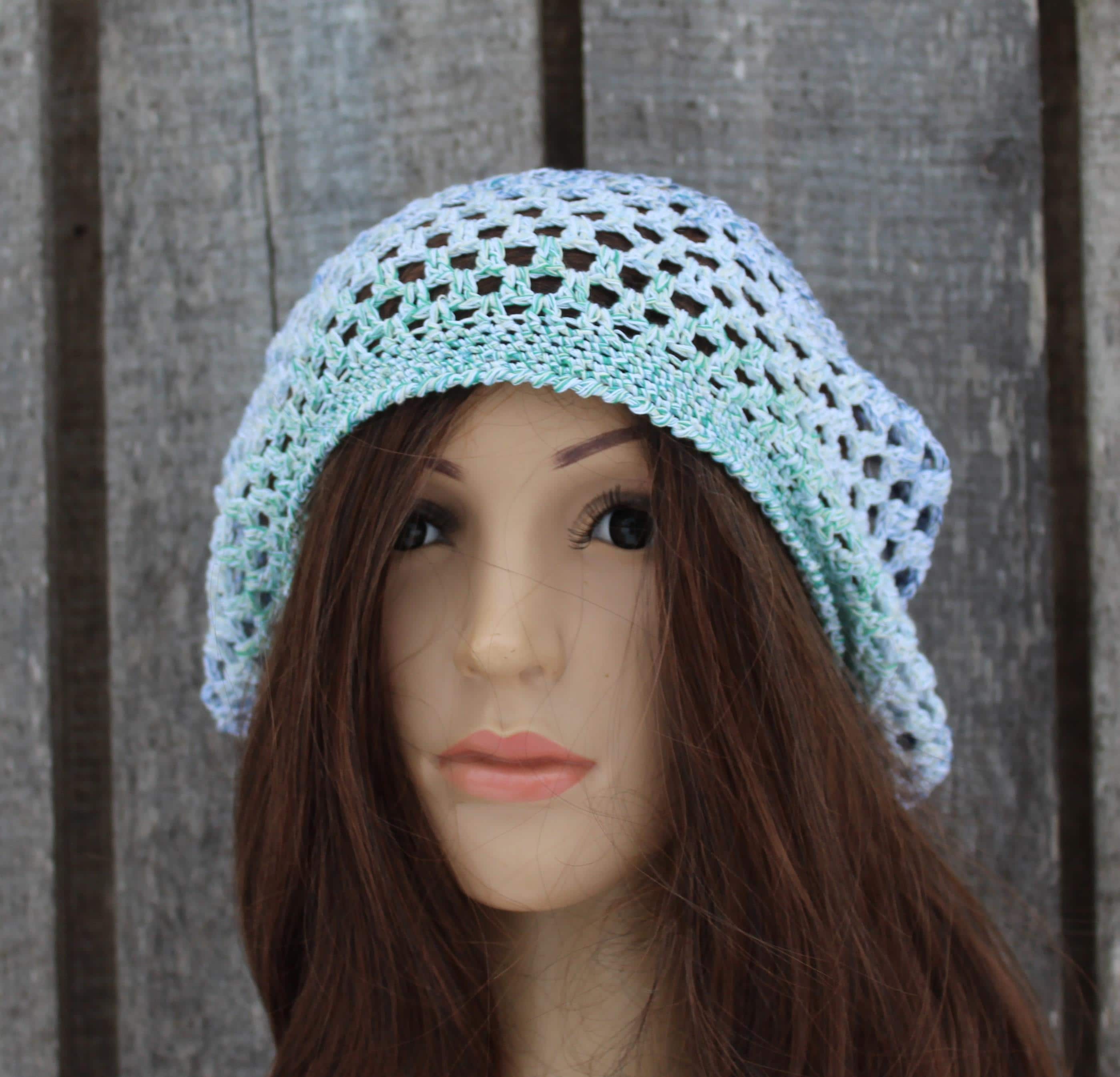 Handmade Colorful Crocheted Cotton Beret - Size M