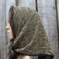 knitted head kerchief, cotton khaki blue head wrap, colorful triangle shawl