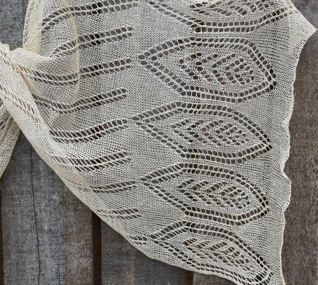 Beige Knit Lace Linen Scarf: Fishnet Flax Shawl