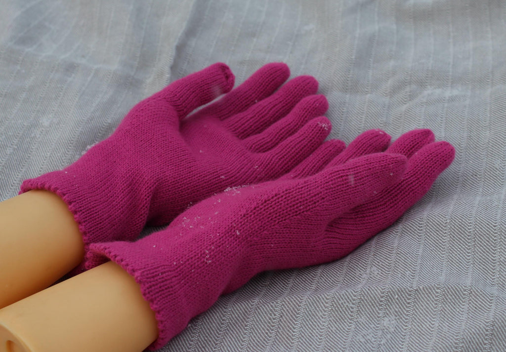 Gestrickte Winterhandschuhe aus warmer Merinowolle in leuchtendem Pink für Damen, voll Finger, Outdoor-Handschuhe