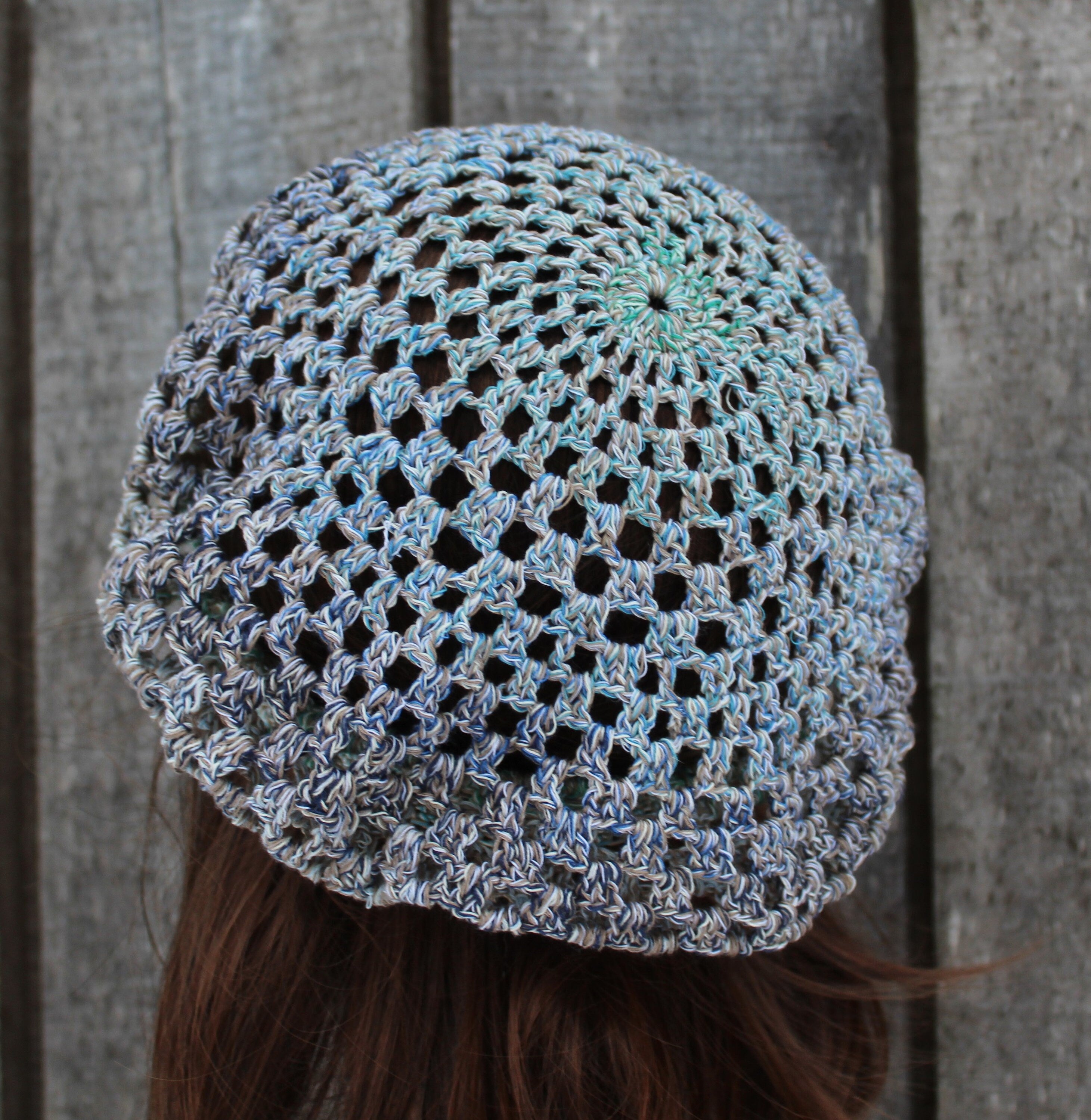 Handmade Colorful Crocheted Cotton Beret - Size M