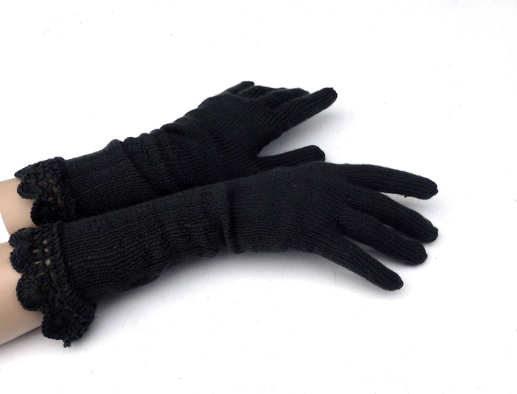 Hand Knit Black Lace Gloves: Elegant Women's Evening Gloves