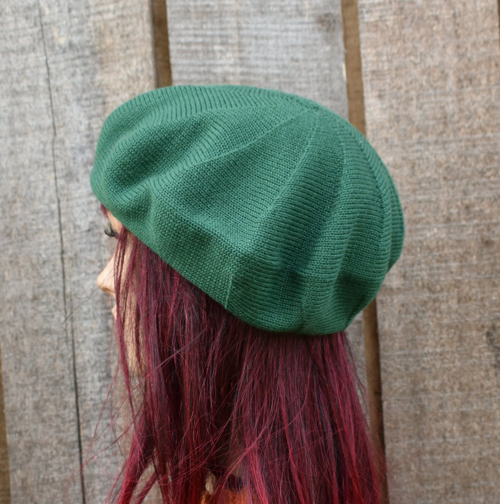 Green Knitted Beret: Unisex Wool Slouch Hat