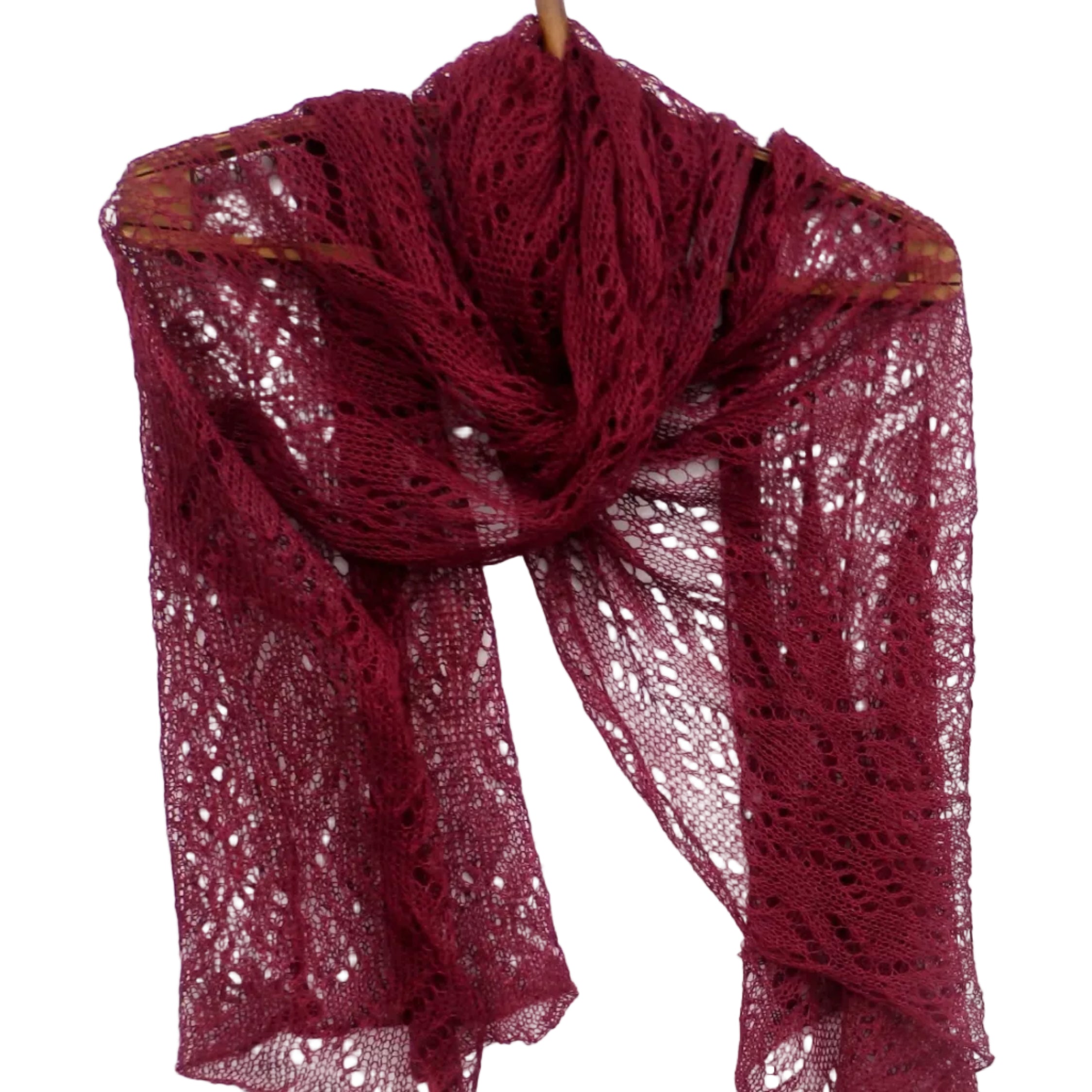 Red lace scarf on a white background