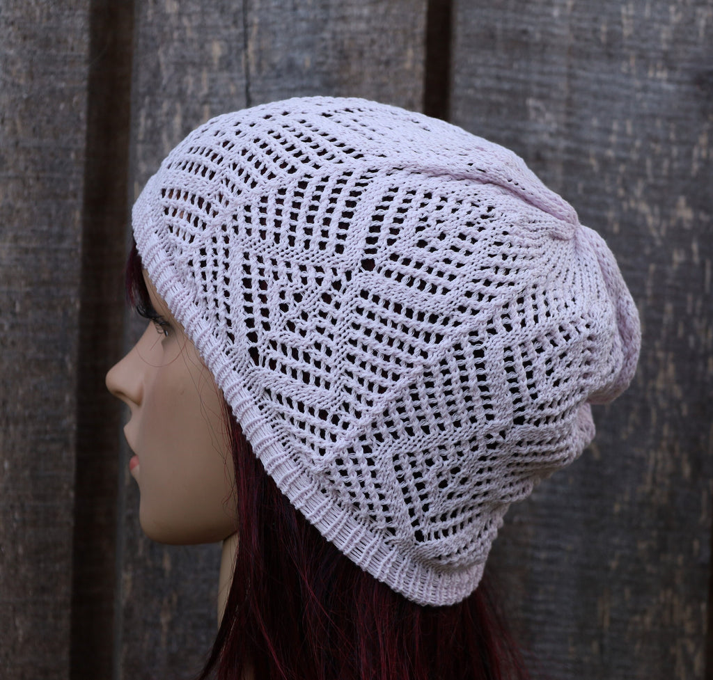 Knitted Cotton Lace Summer Hat: Lightweight Openwork Beanie