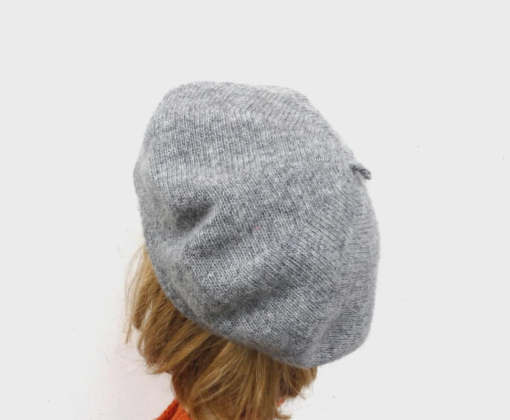 knitted  dark gray wool classic beret hat for women.