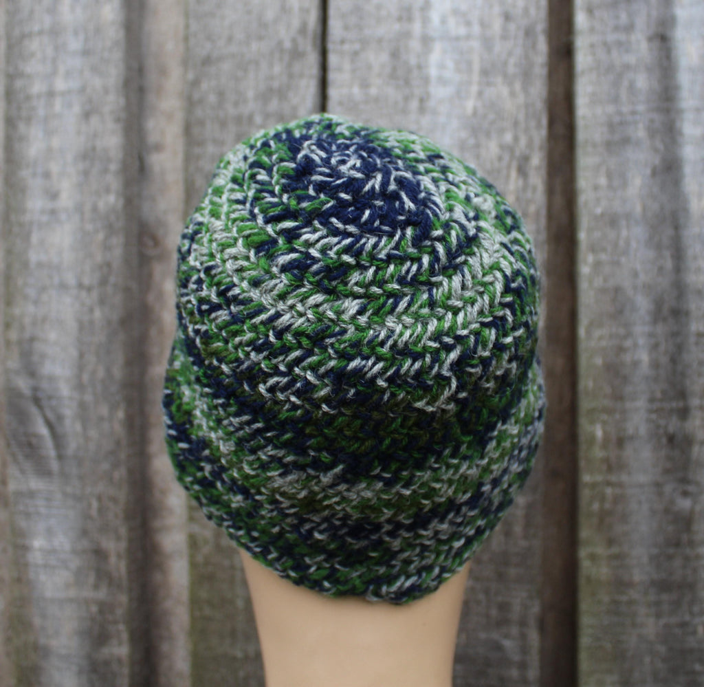 Authentic Naalbinding Wool Beanie | Ancient Viking-Age Technique | Green, Blue & Gra
