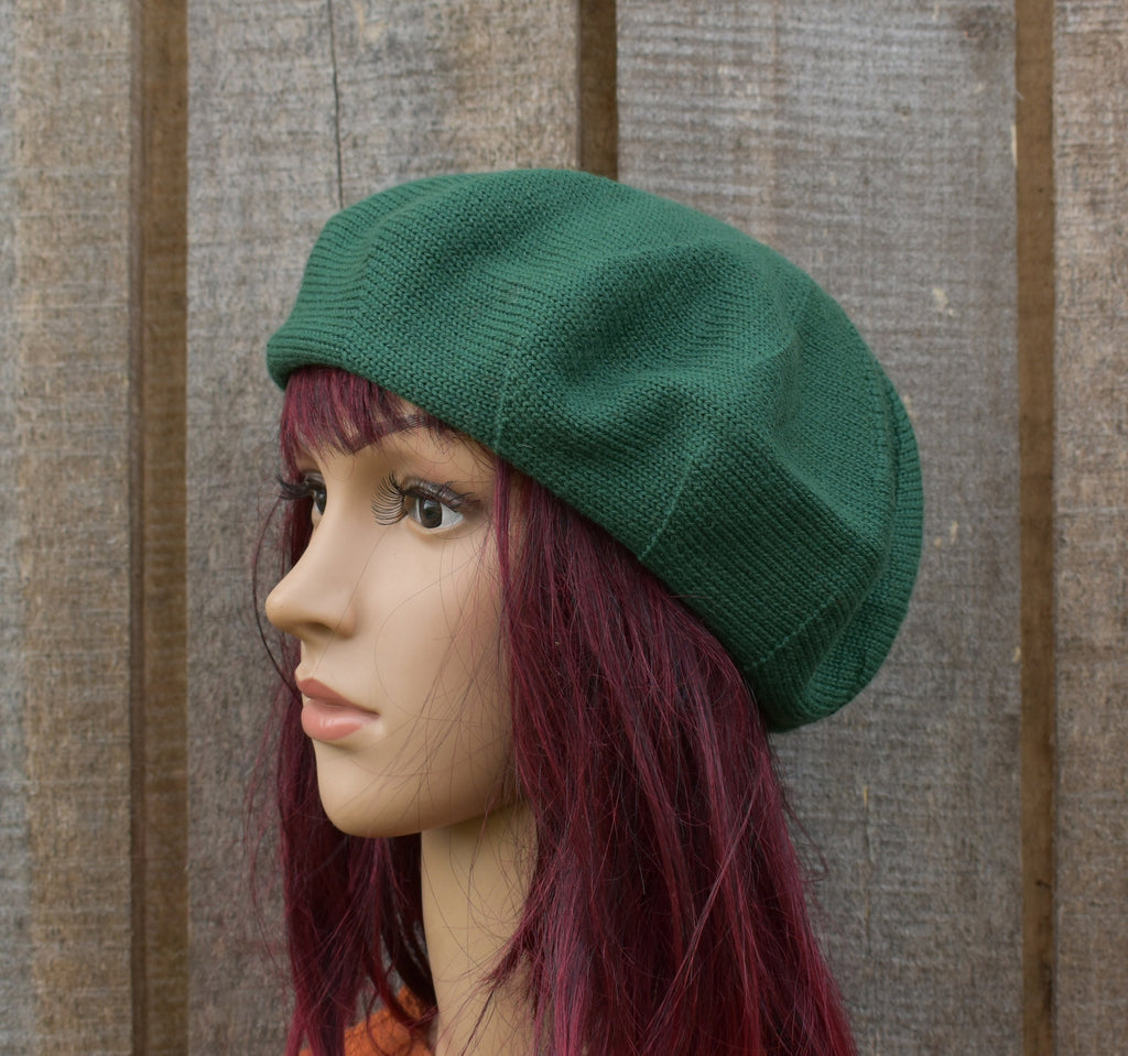 Green Knitted Beret: Unisex Wool Slouch Hat