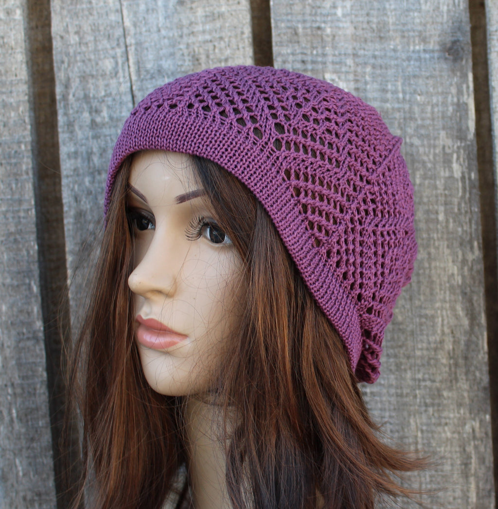 Knitted Cotton Lace Summer Hat: Lightweight Openwork Beanie