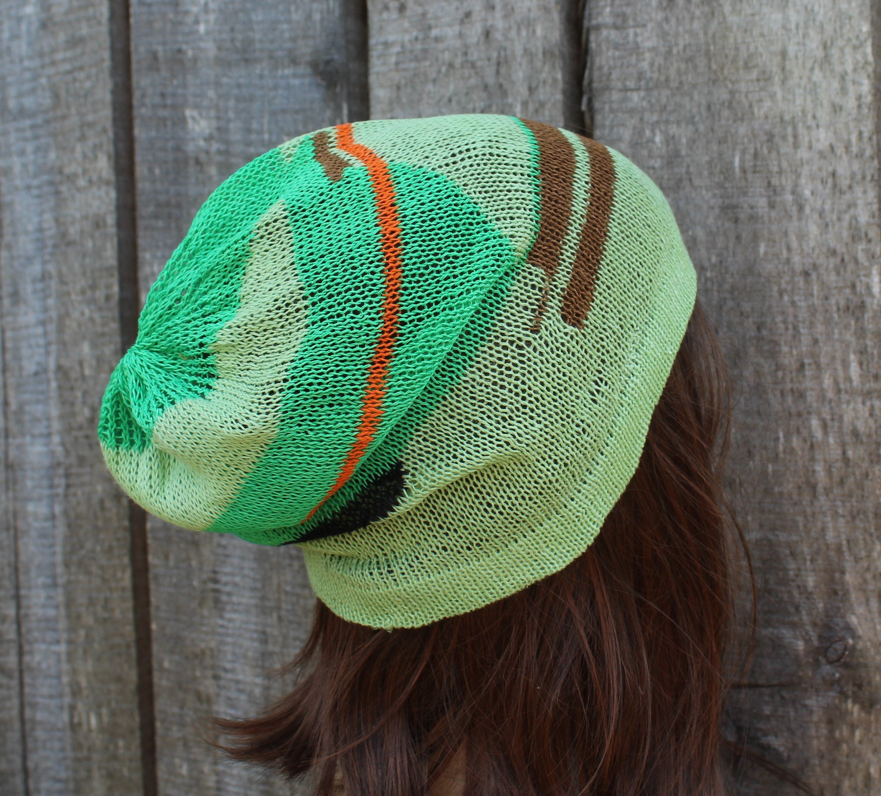 knitted colorful linen summer hat, breathable thin beanie, multicolor cap