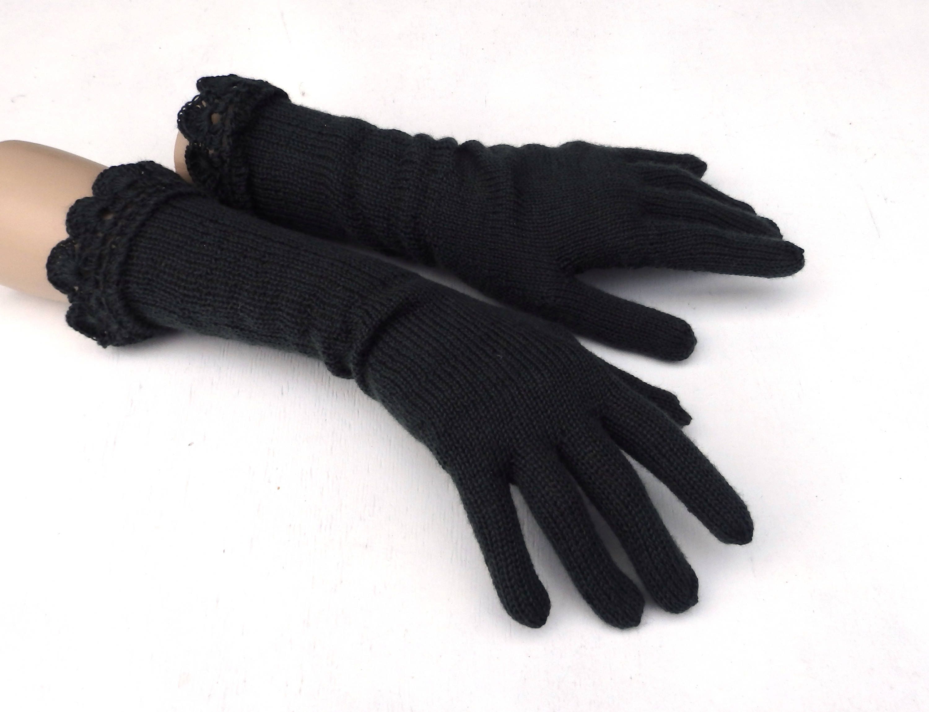 Hand Knit Black Lace Gloves: Elegant Women's Evening Gloves