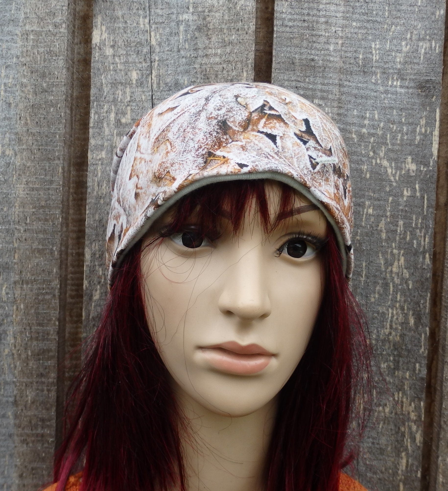 Knit cotton fabric  beanie, colorful lined  hat, sewn cap, brown hat