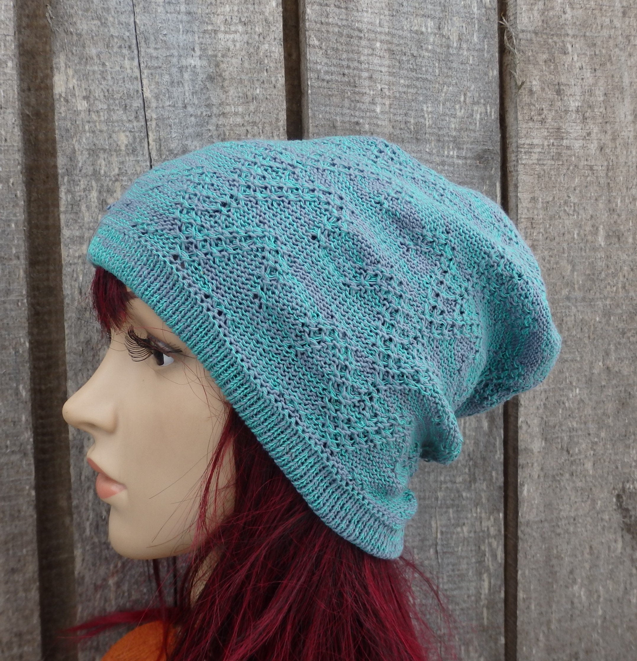 Knitted cotton summer colorful gray beanie, cotton lace thin hat, knit breathable cap