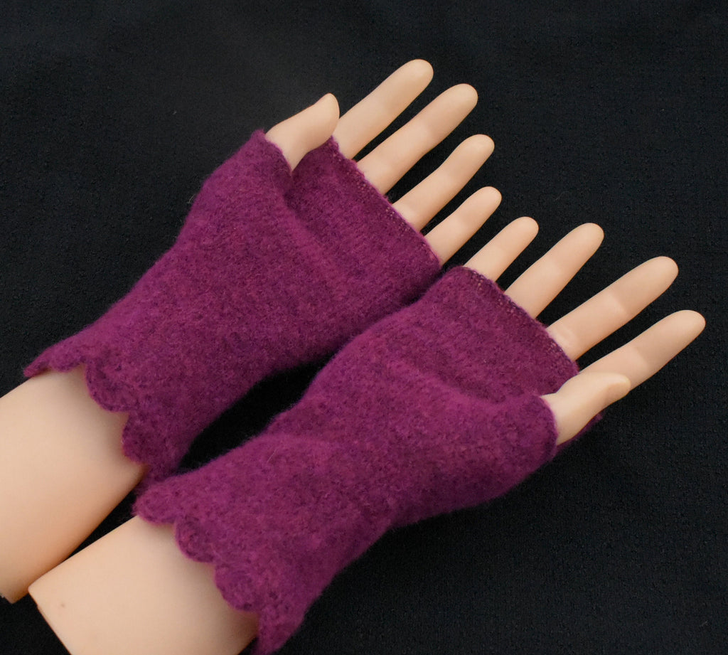 Knitted mohair dark red fingerless gloves