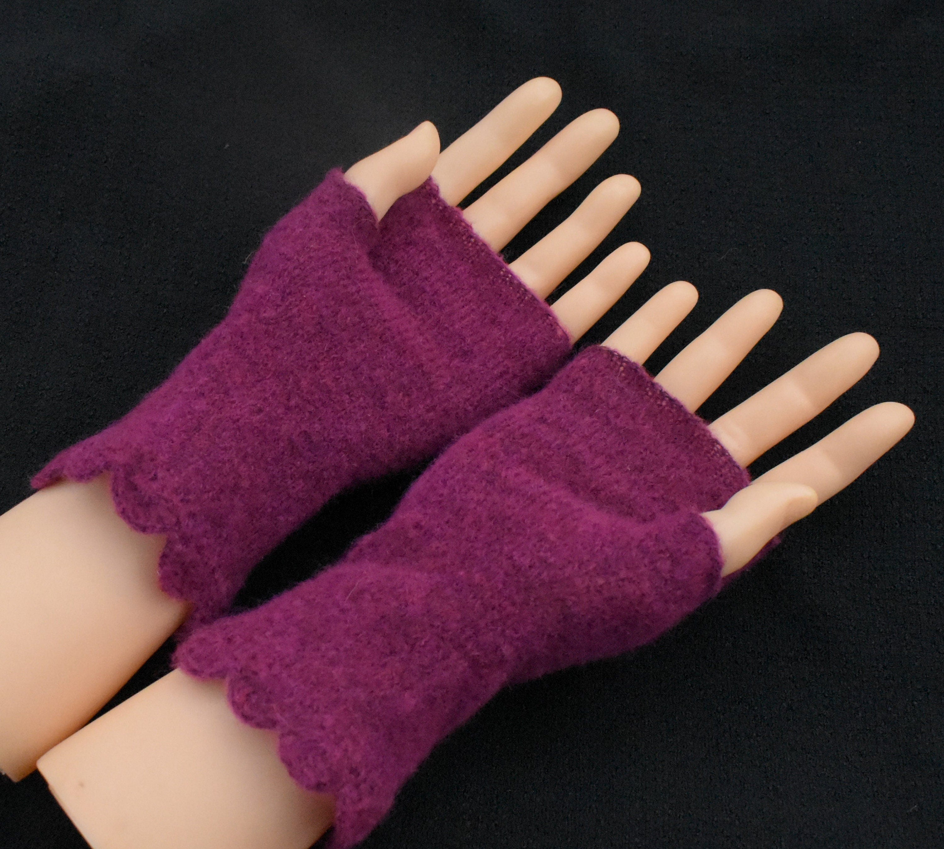 Knitted mohair dark red fingerless gloves