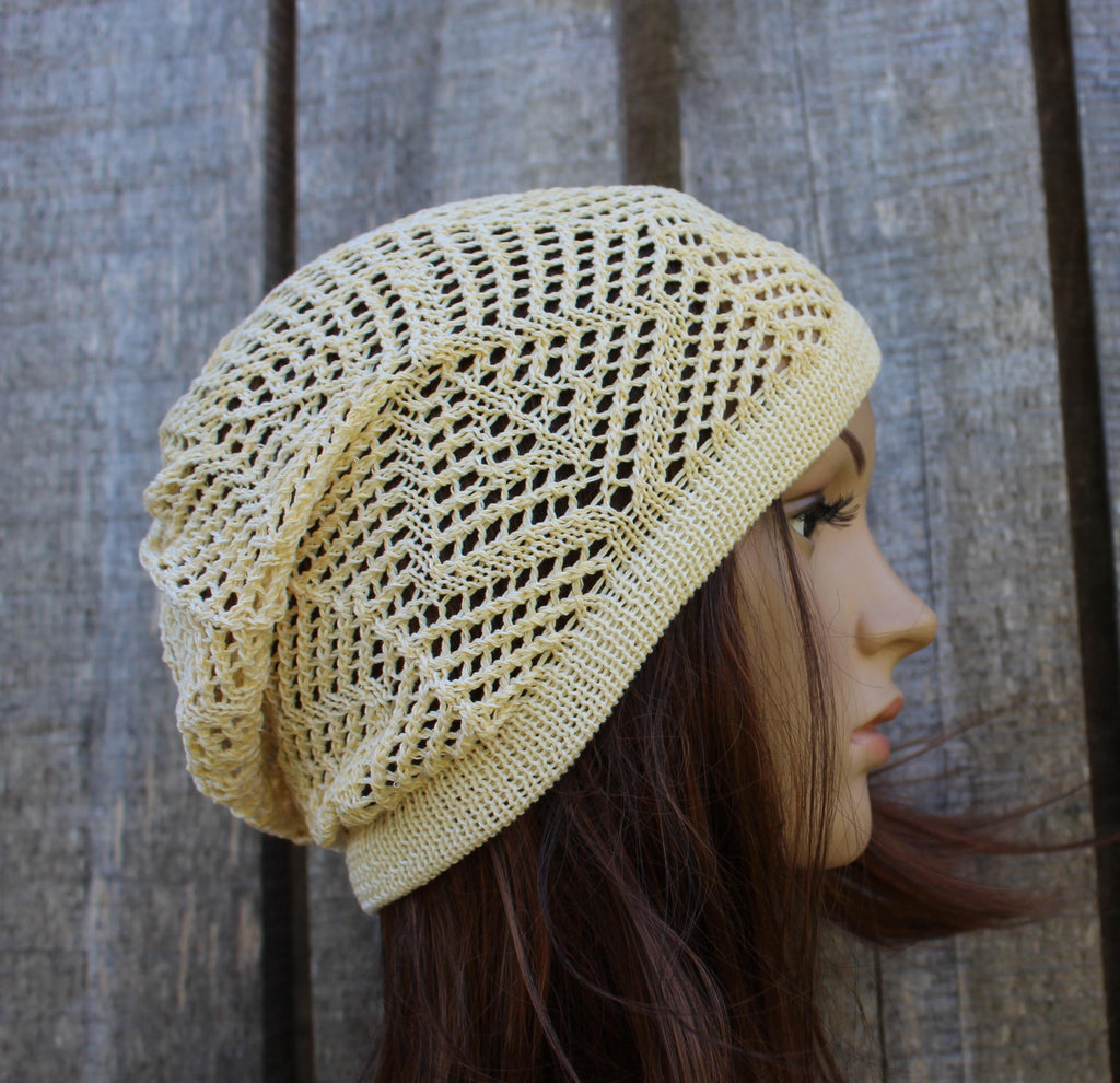 Knitted Cotton Lace Summer Hat: Lightweight Openwork Beanie