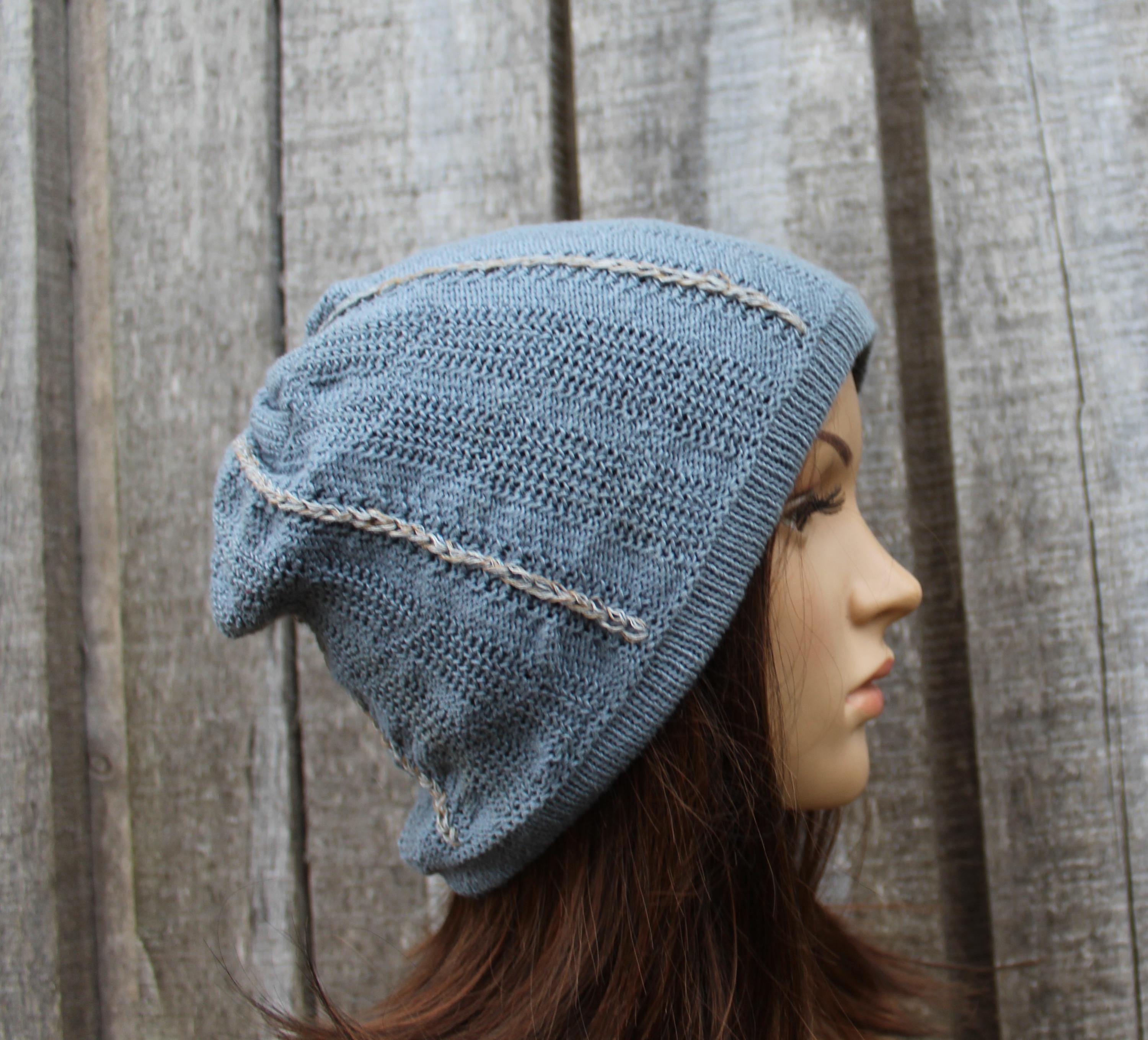 Gray Embroidered   Cotton Hat. knitted beanie