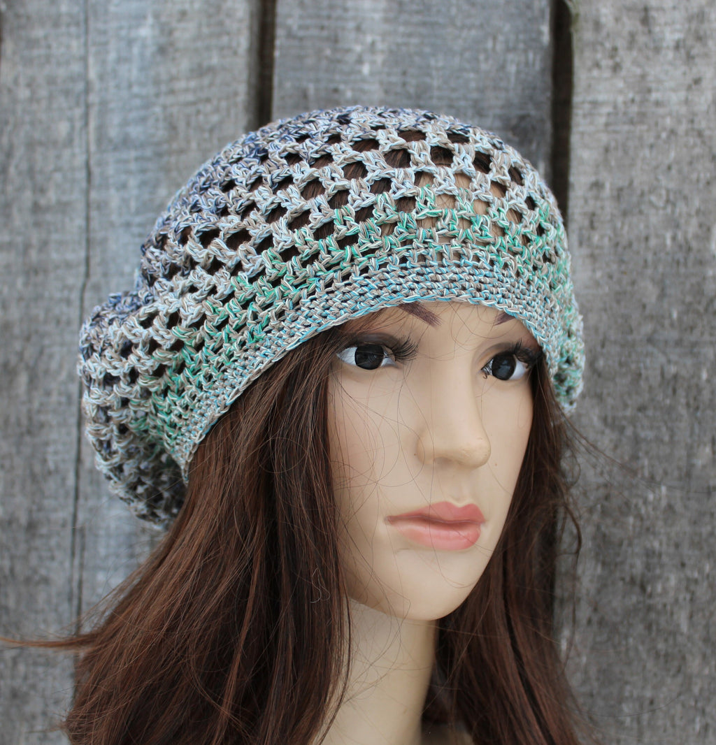 Handmade Colorful Crocheted Cotton Beret - Size M
