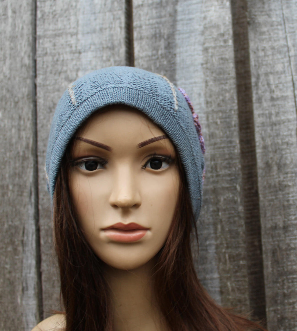 Gray Embroidered   Cotton Hat. knitted beanie