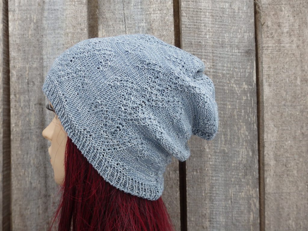 Knitted cotton summer colorful gray beanie, cotton lace thin hat, knit breathable cap