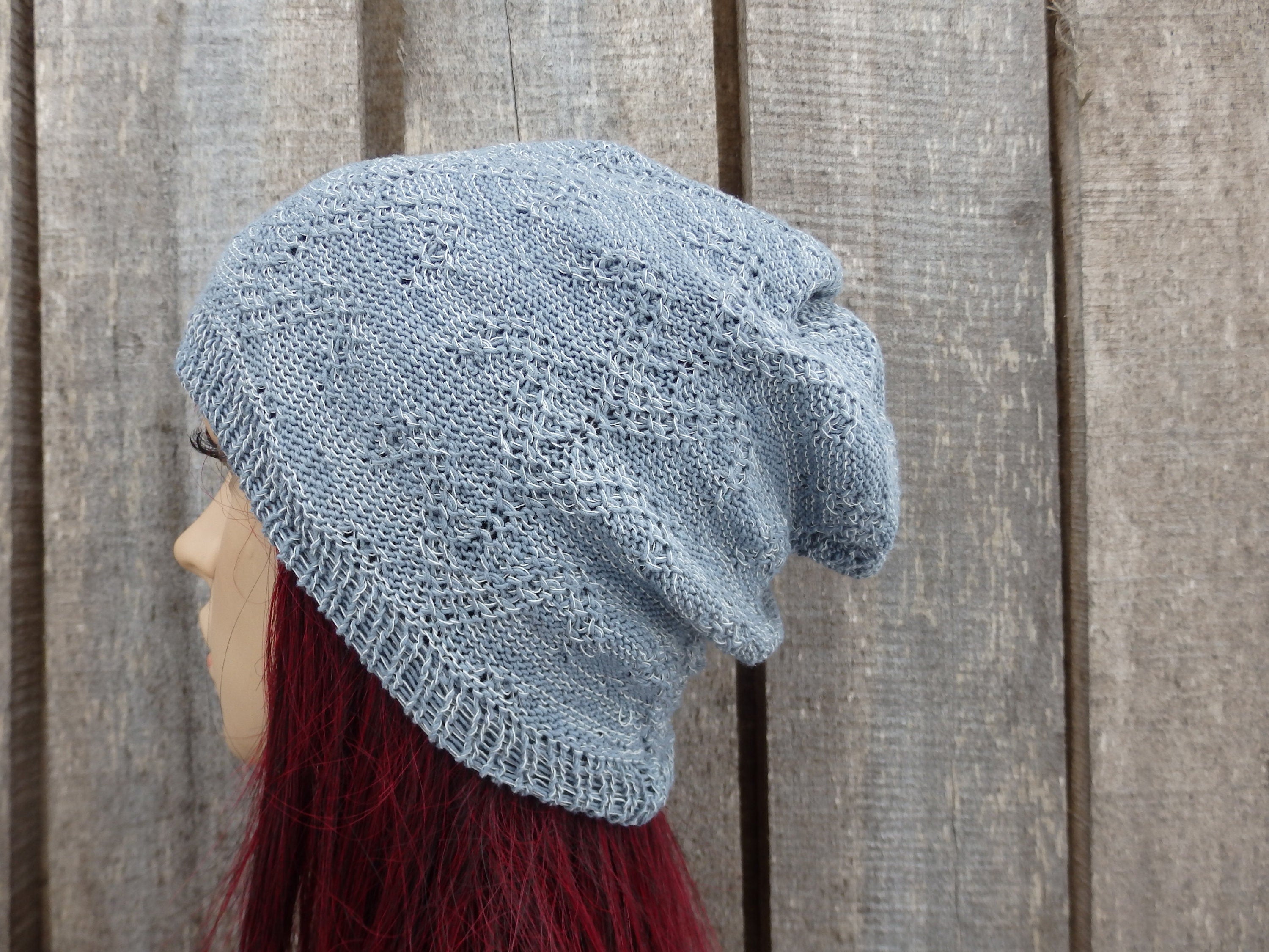 Knitted cotton summer colorful gray beanie, cotton lace thin hat, knit breathable cap