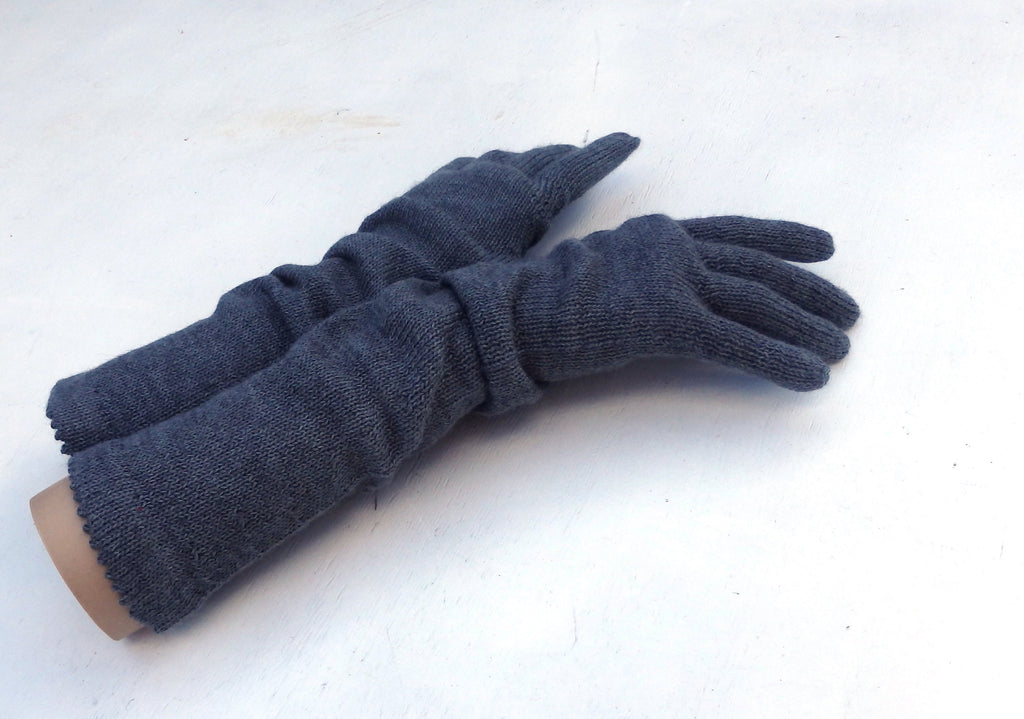 Knitted Long Wool Blend Gloves: Gray Arm Warmers