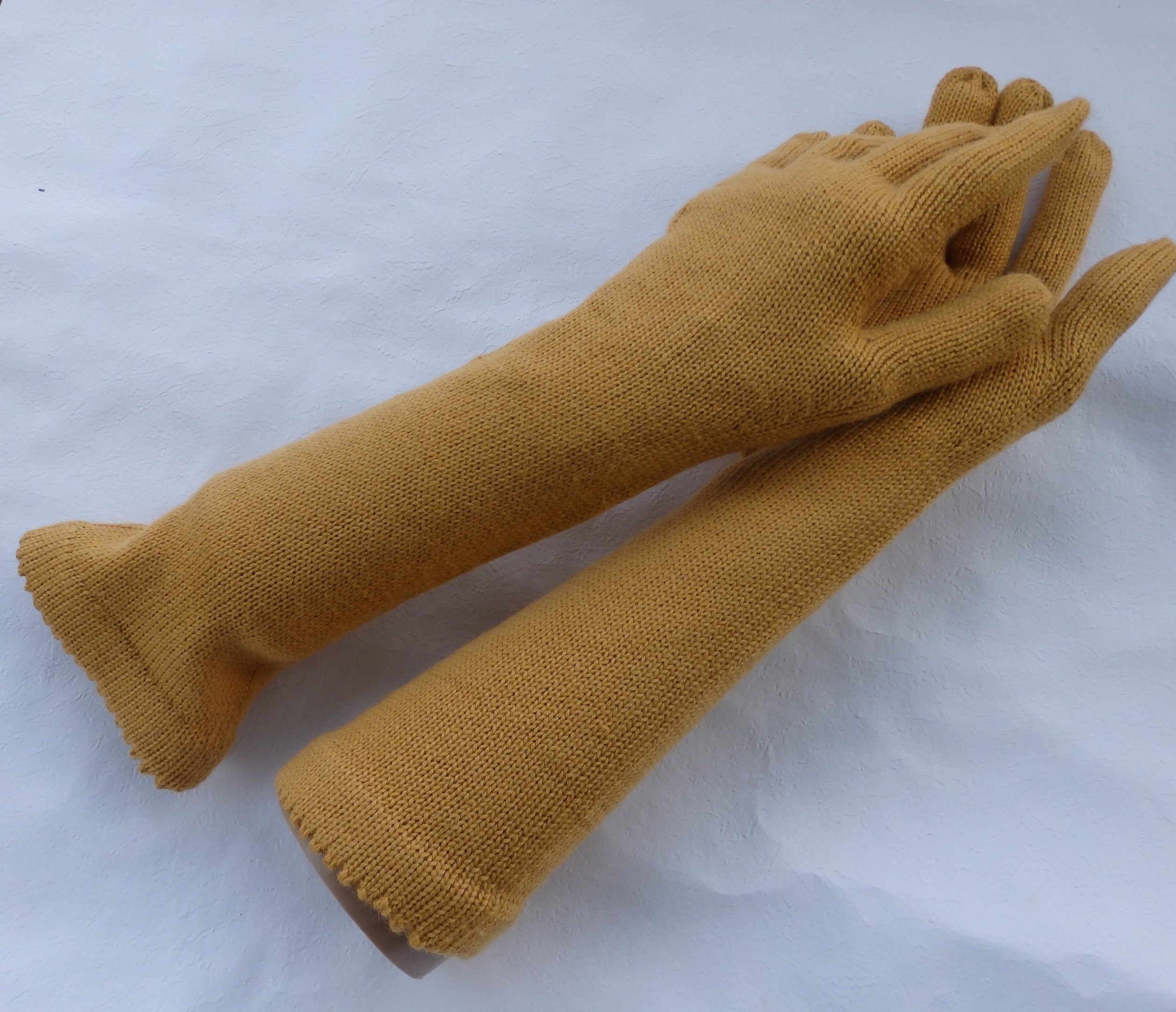 Knitted Long Wool Blend Gloves: Gray Arm Warmers