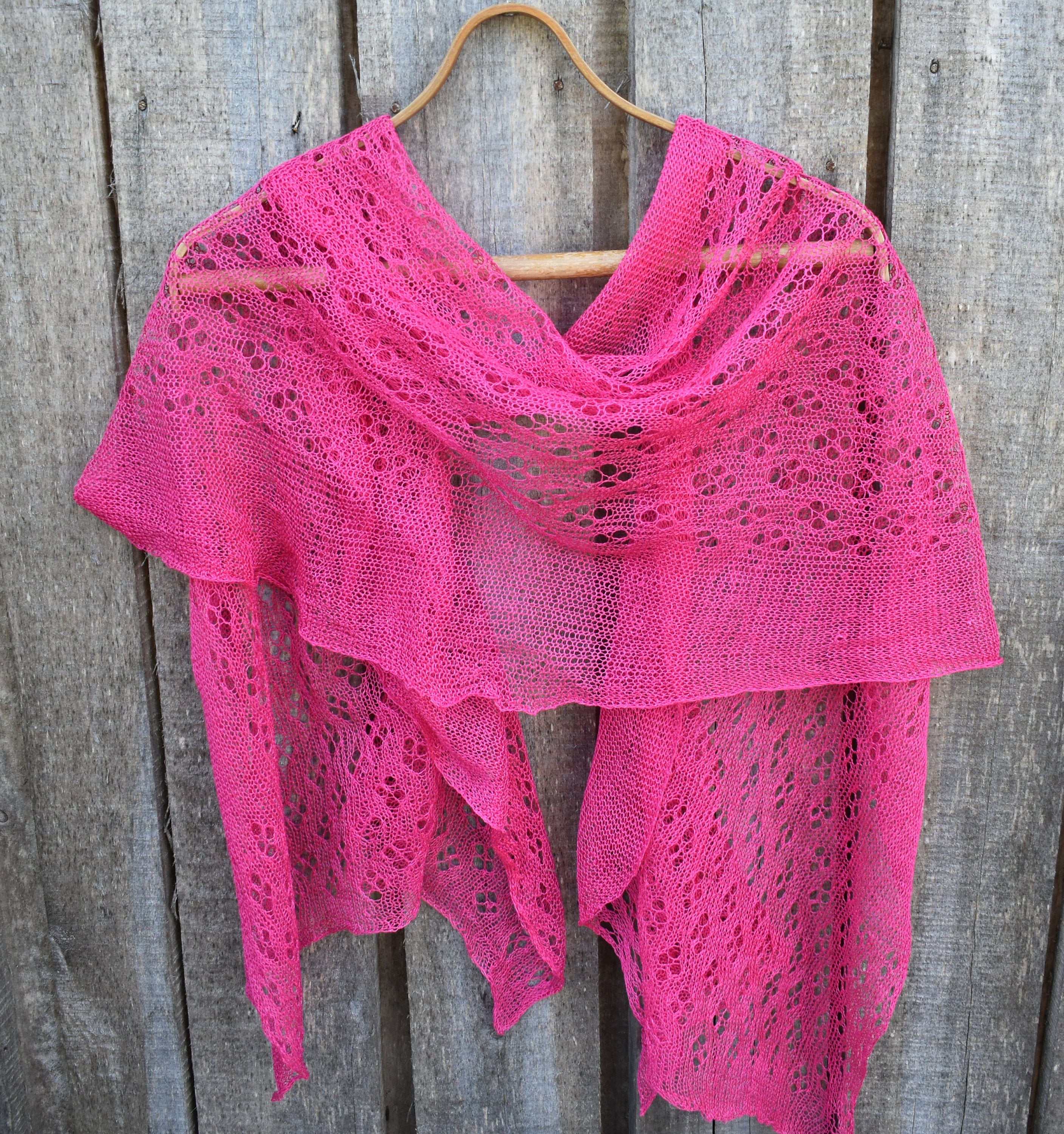 Thin summer shawl, knitted pink linen scarf, handmade flax shawl