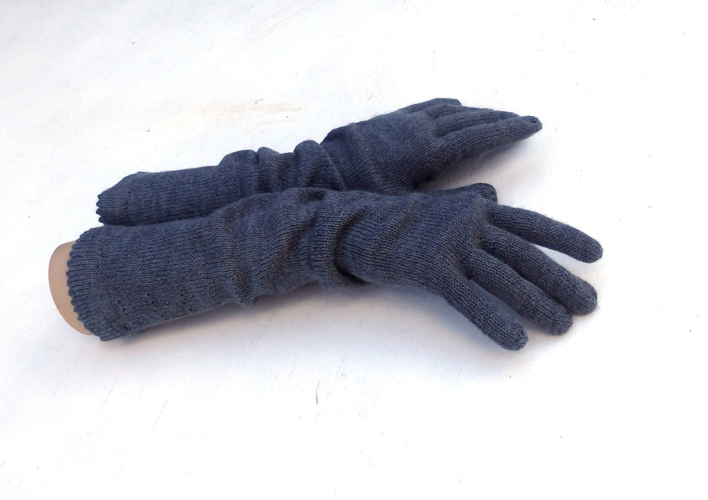Knitted Long Wool Blend Gloves: Gray Arm Warmers