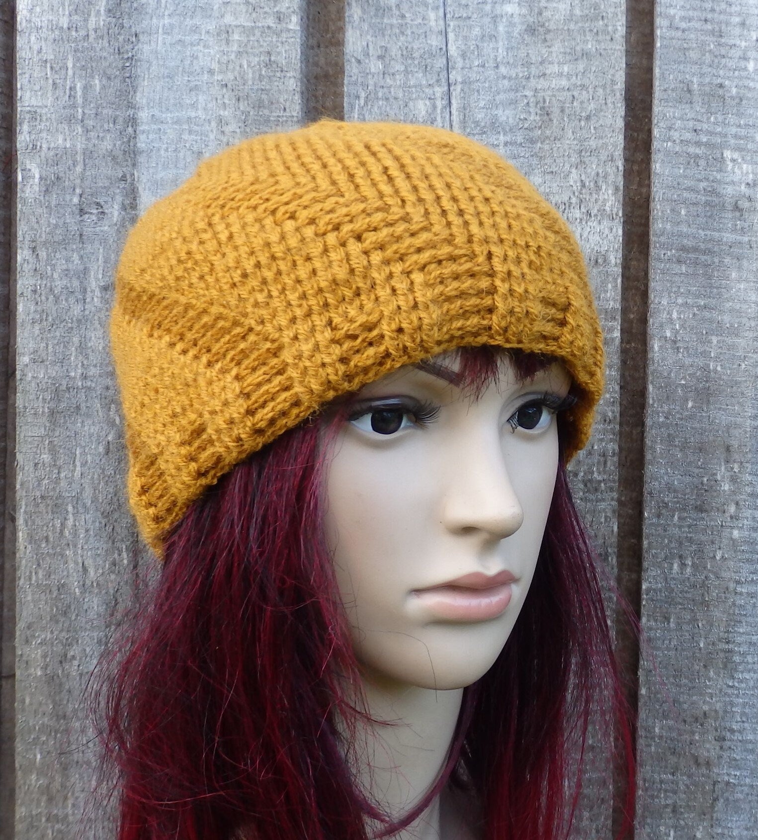 Crocheted orange women beanie hat, Handmade ribbed cap, mid season beanie