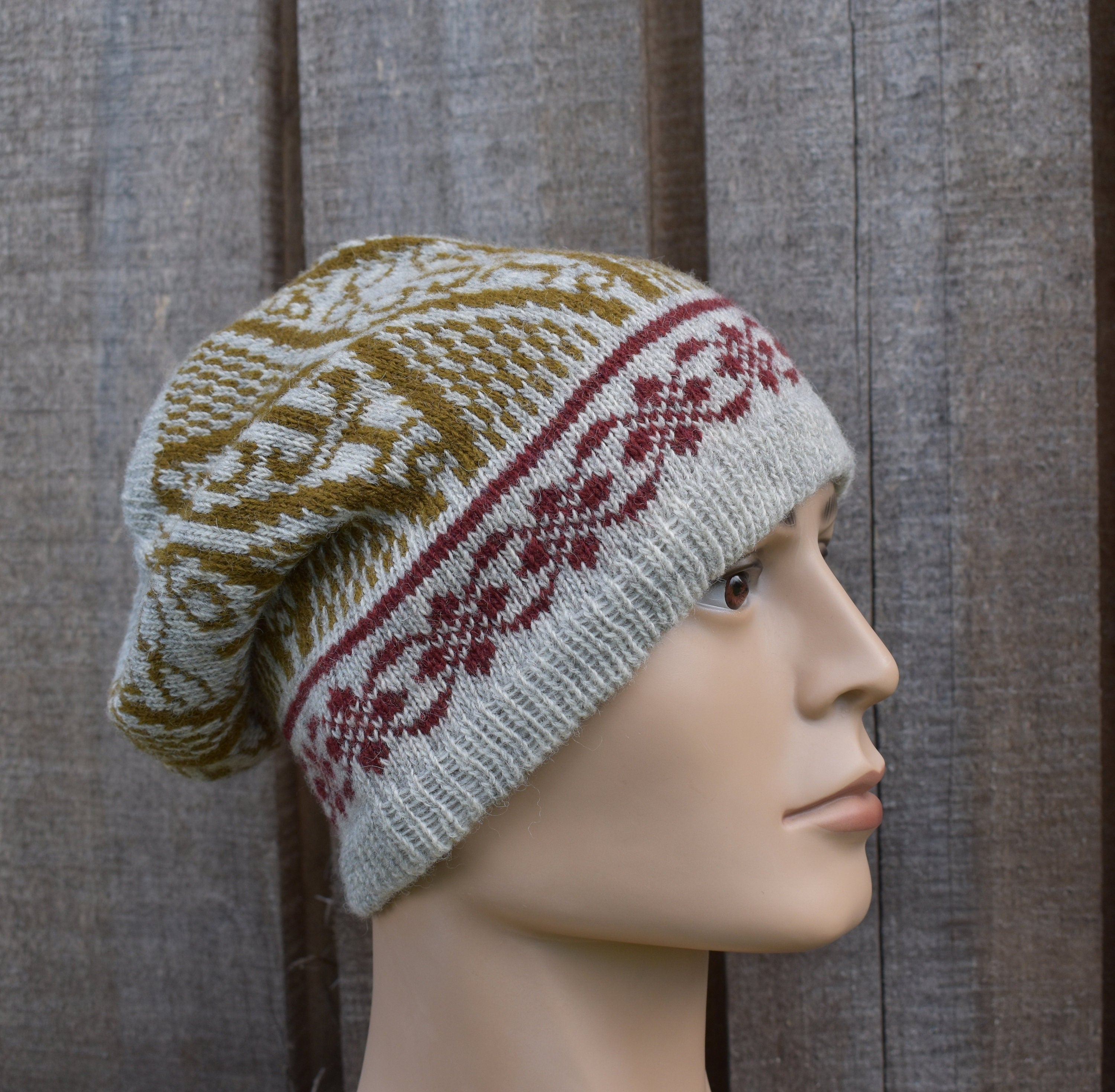 Handmade Fair Isle Wool Beanie: Scandinavian Knit Winter Hat