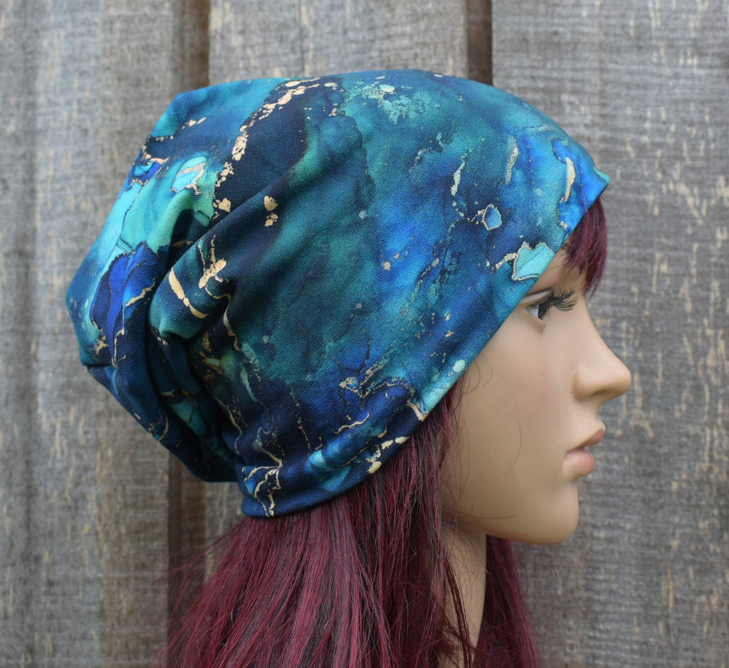 Strickmütze, bunte blaue Baumwollmütze, gestrickte gefütterte Beanie-Mütze, elastische Mütze