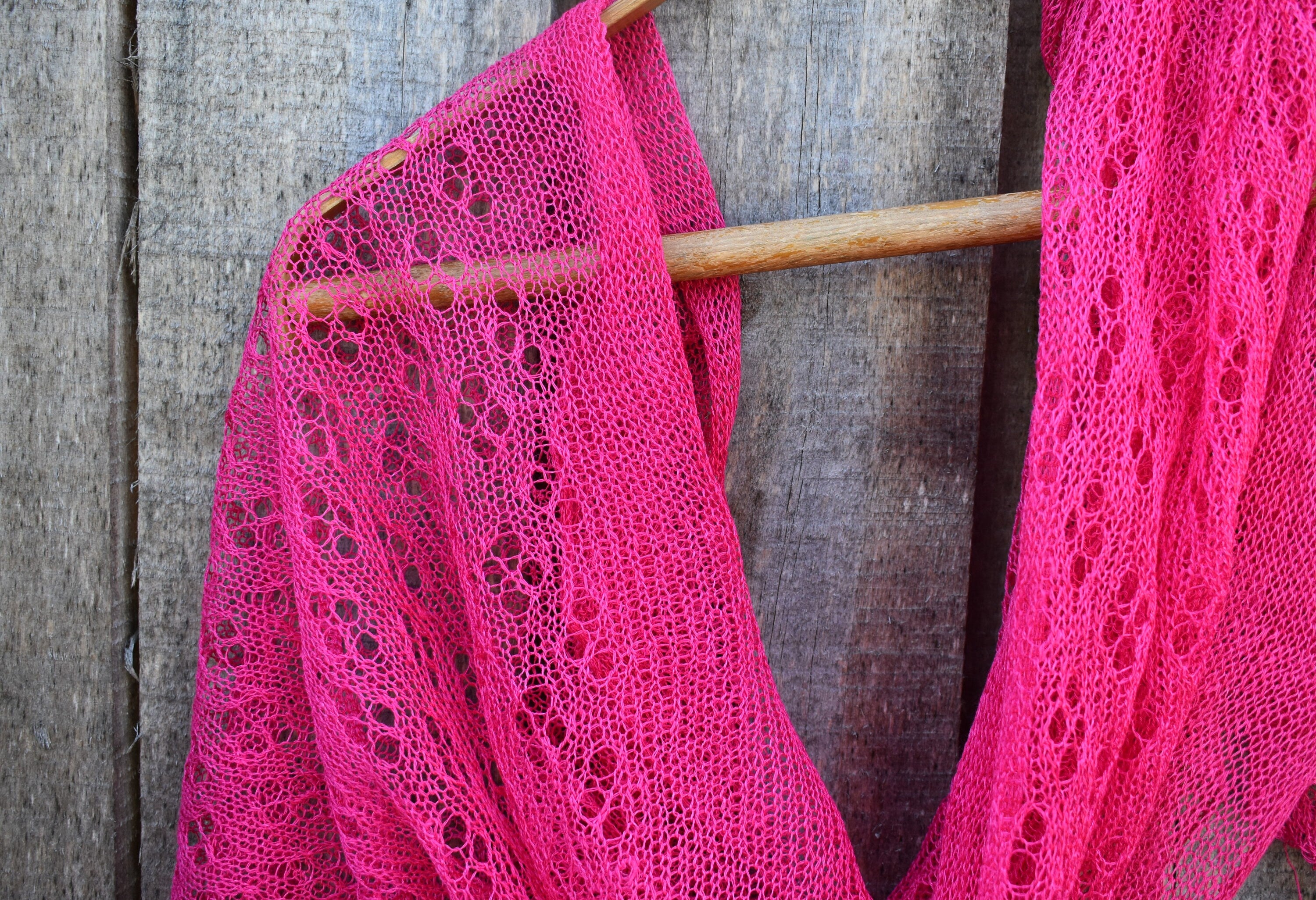 Thin summer shawl, knitted pink linen scarf, handmade flax shawl