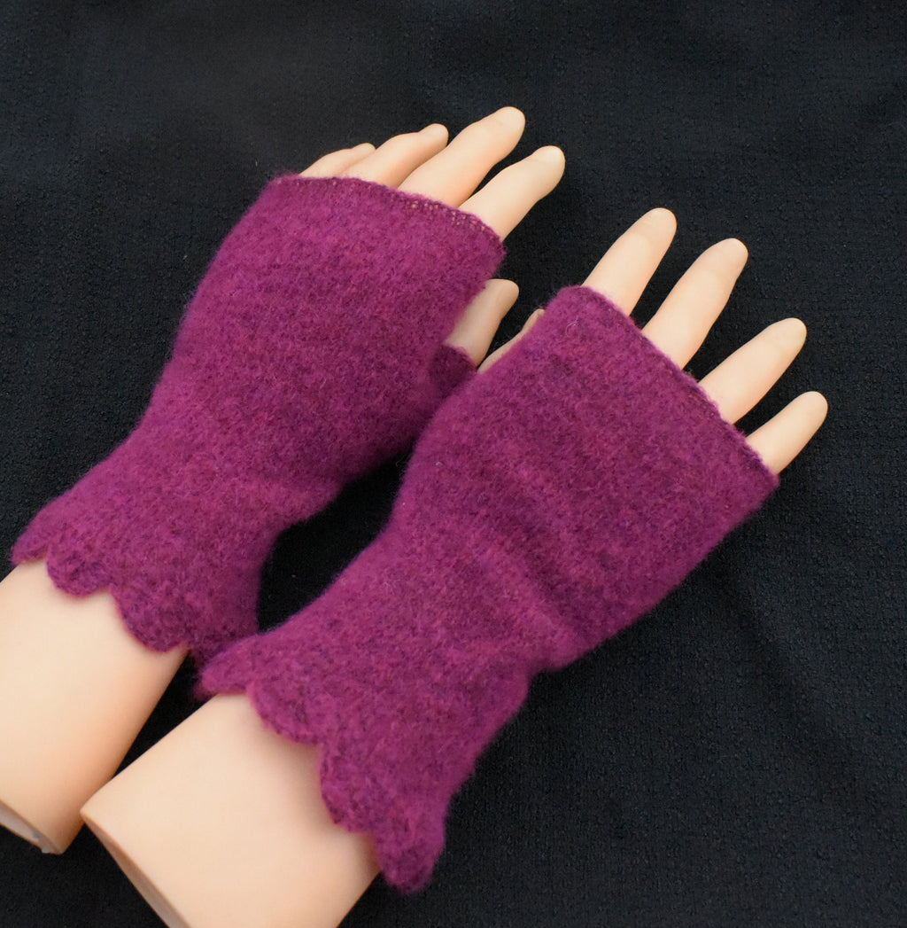 Knitted mohair dark red fingerless gloves