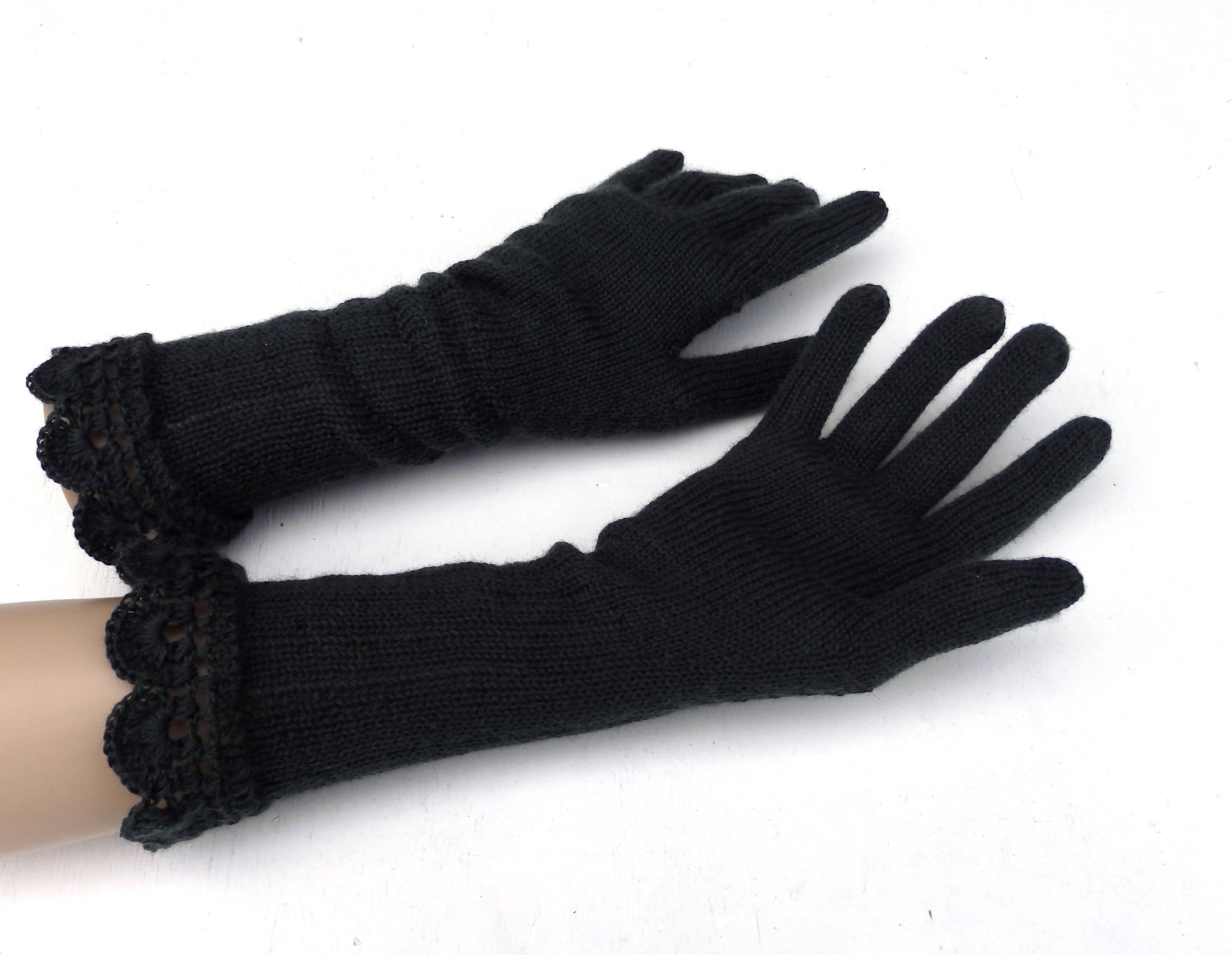Hand Knit Black Lace Gloves: Elegant Women's Evening Gloves