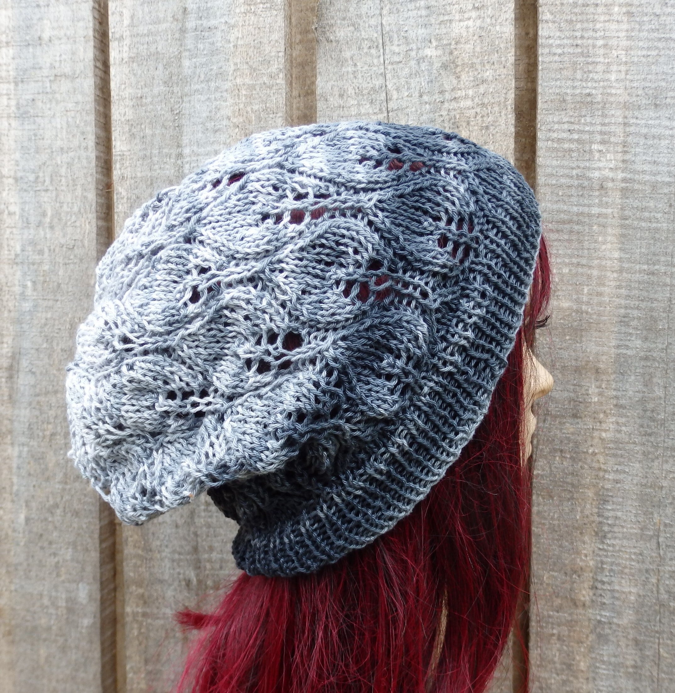 Hand Knit Cotton Lace Beanie: Colorful Gray Black Summer Hat