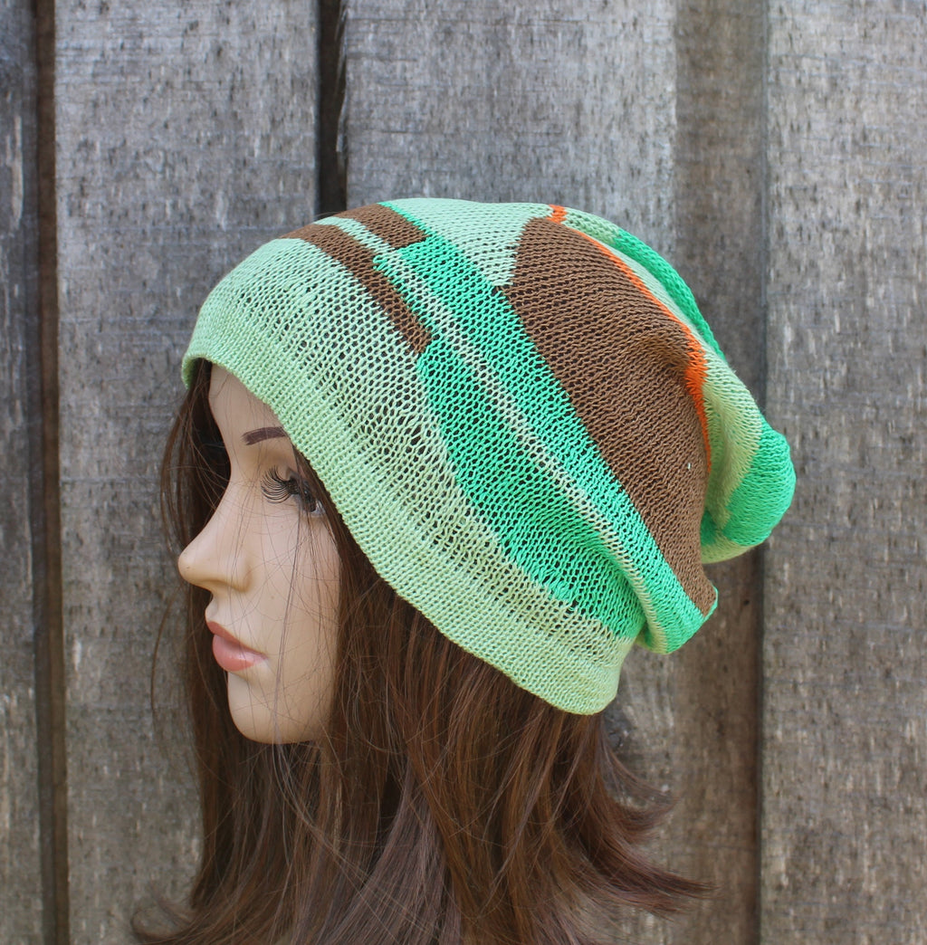 knitted colorful linen summer hat, breathable thin beanie, multicolor cap