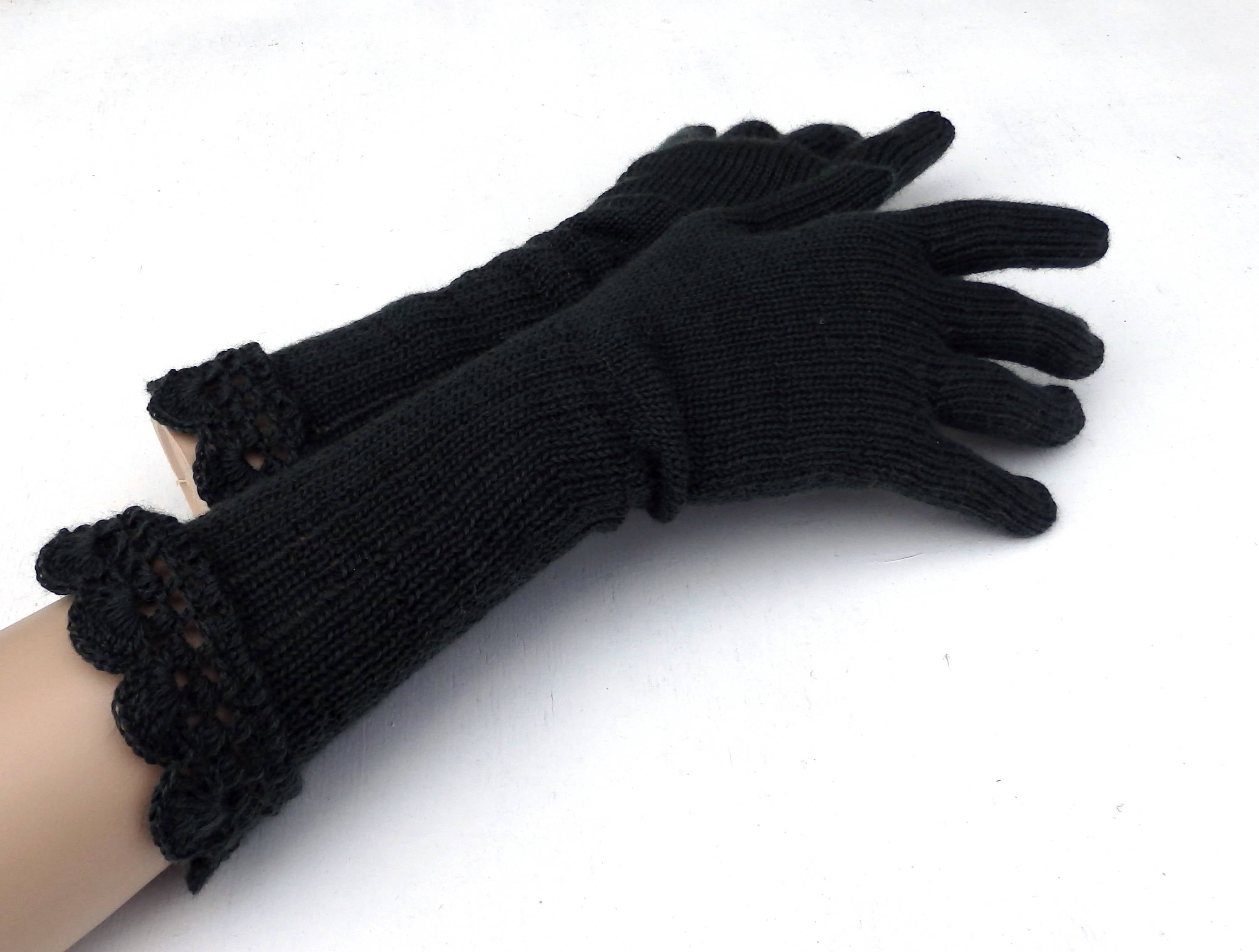 Hand Knit Black Lace Gloves: Elegant Women's Evening Gloves